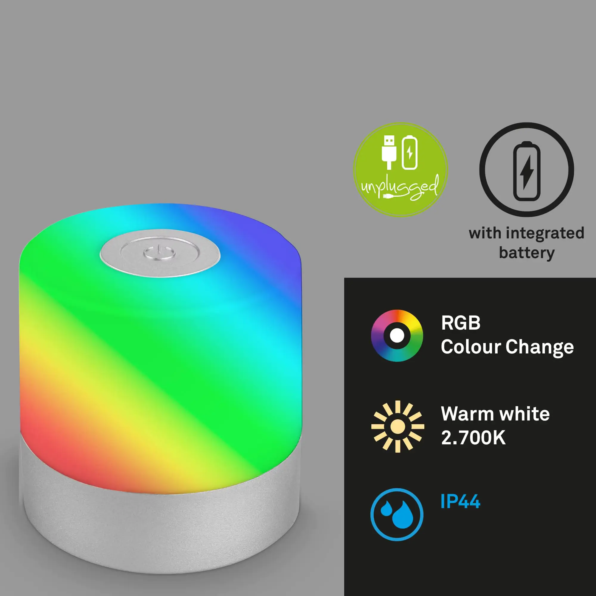 Di-KA Akku Tischleuchte SMAL 1,5W, RGB-Touchsteuerung, chrom