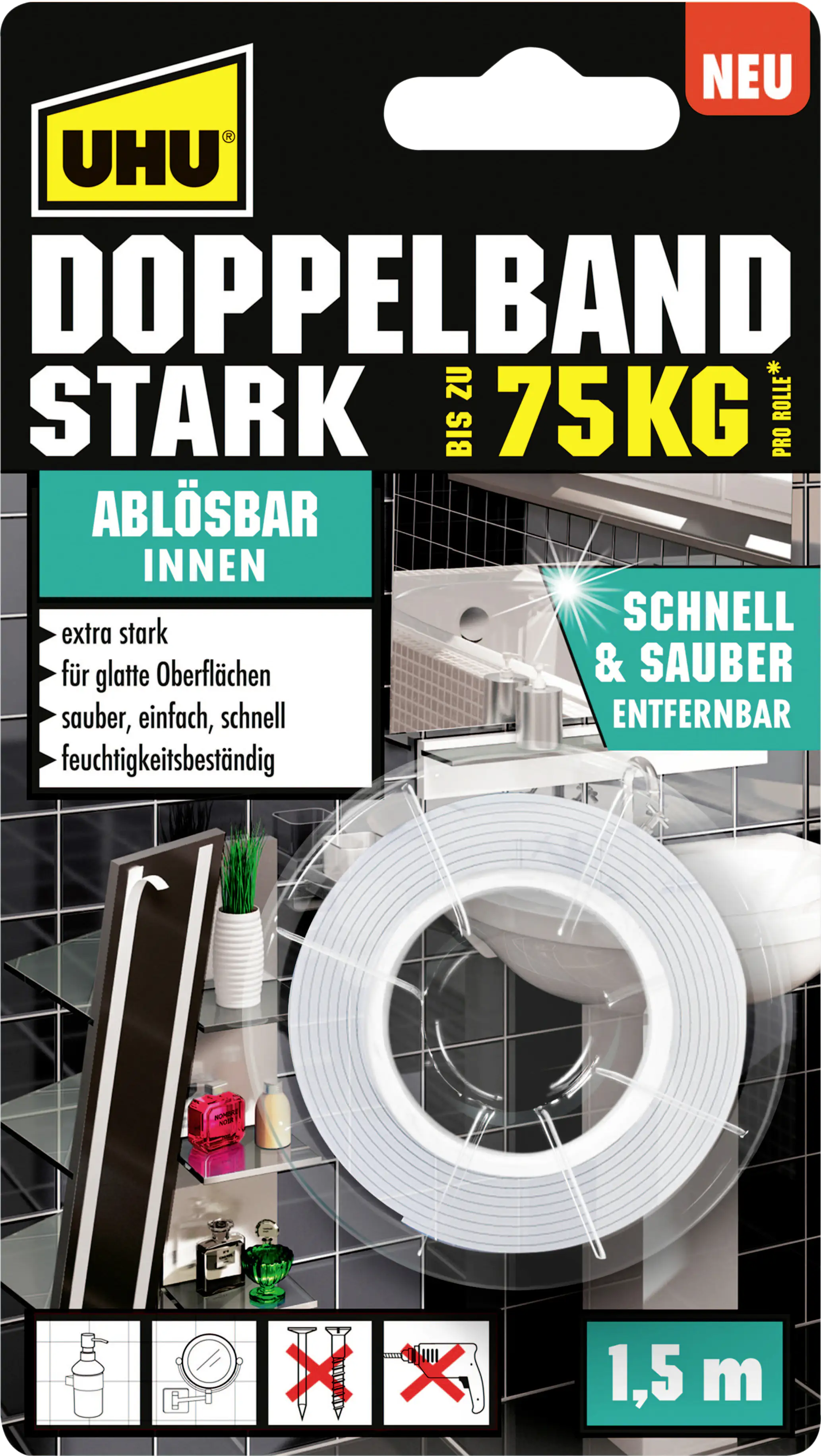 UHU Doppelband stark ablösbar 19 mm x 1,5 m