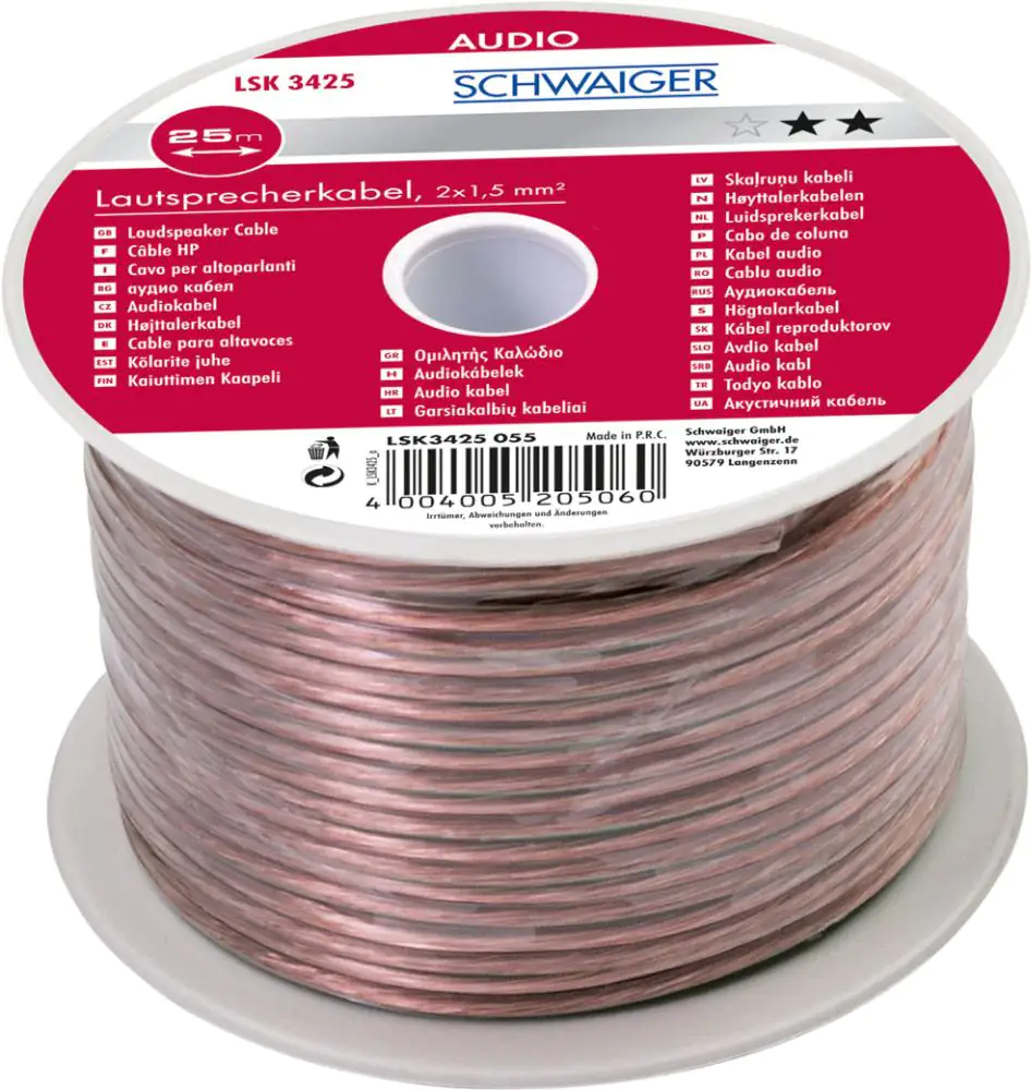 Schwaiger Lautsprecherkabel LSK3425 055 transparent, 25m, 2x 1,5mm², unkonfektioniert