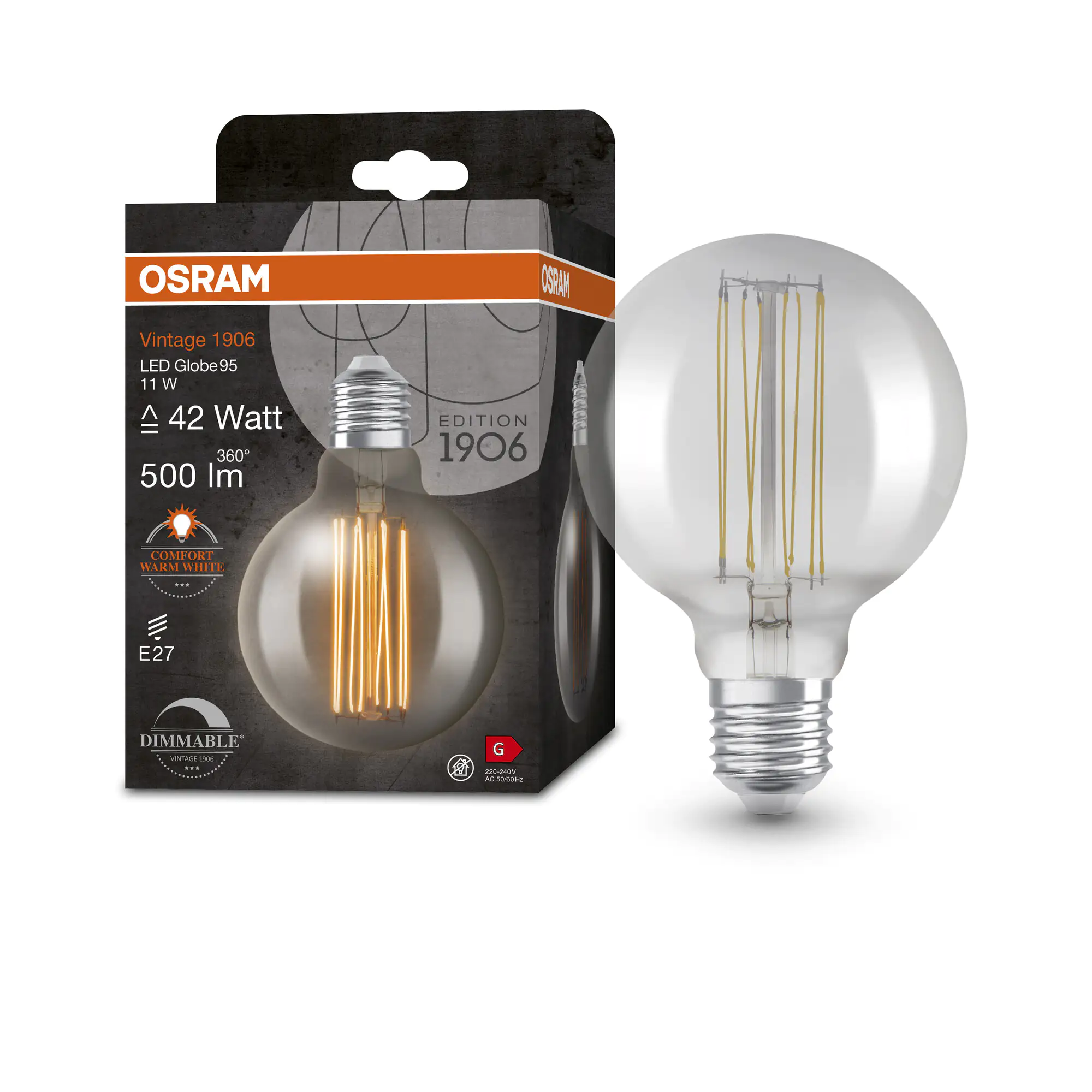 Ledvance LED Leuchtmittel Vintage 1906 Globe G95 E27 11 W dimmbar rauch