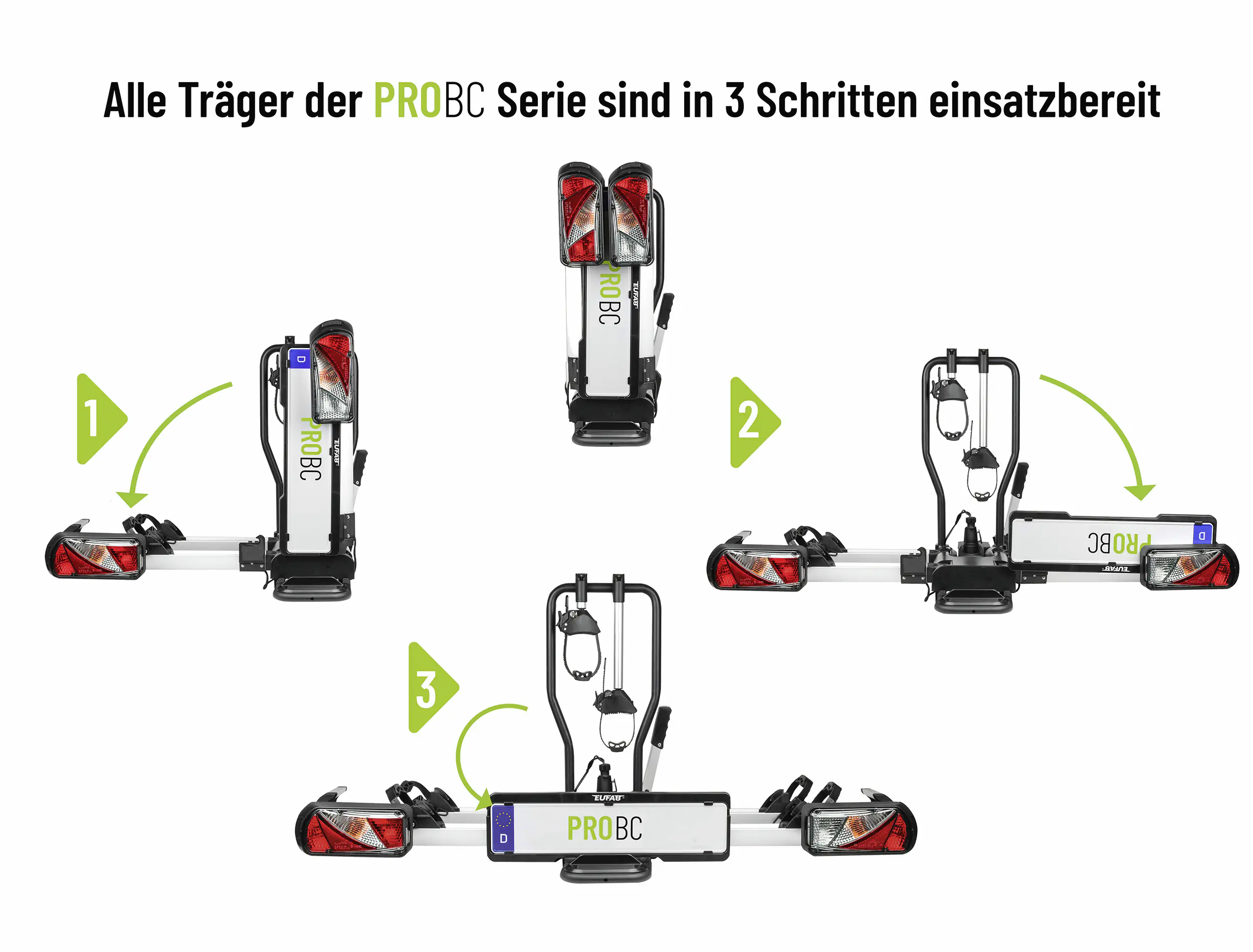 EUFAB Fahrradträger ProBC2+ für 2 Fahrräder und große Heckklappen komplett vormontiert