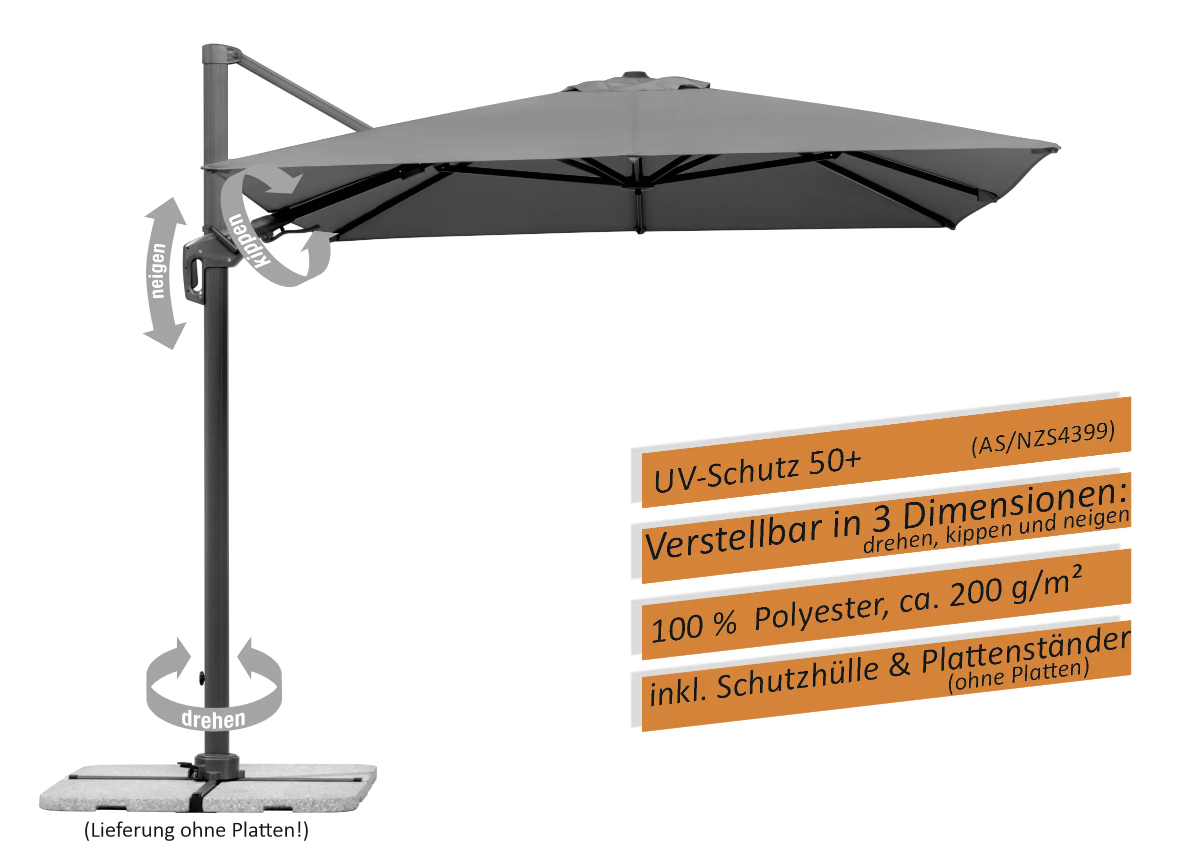 Schneider Ampelschirm Rhodos Twist anthrazit 350 x 260 cm inkl. Sonnenschirmhülle