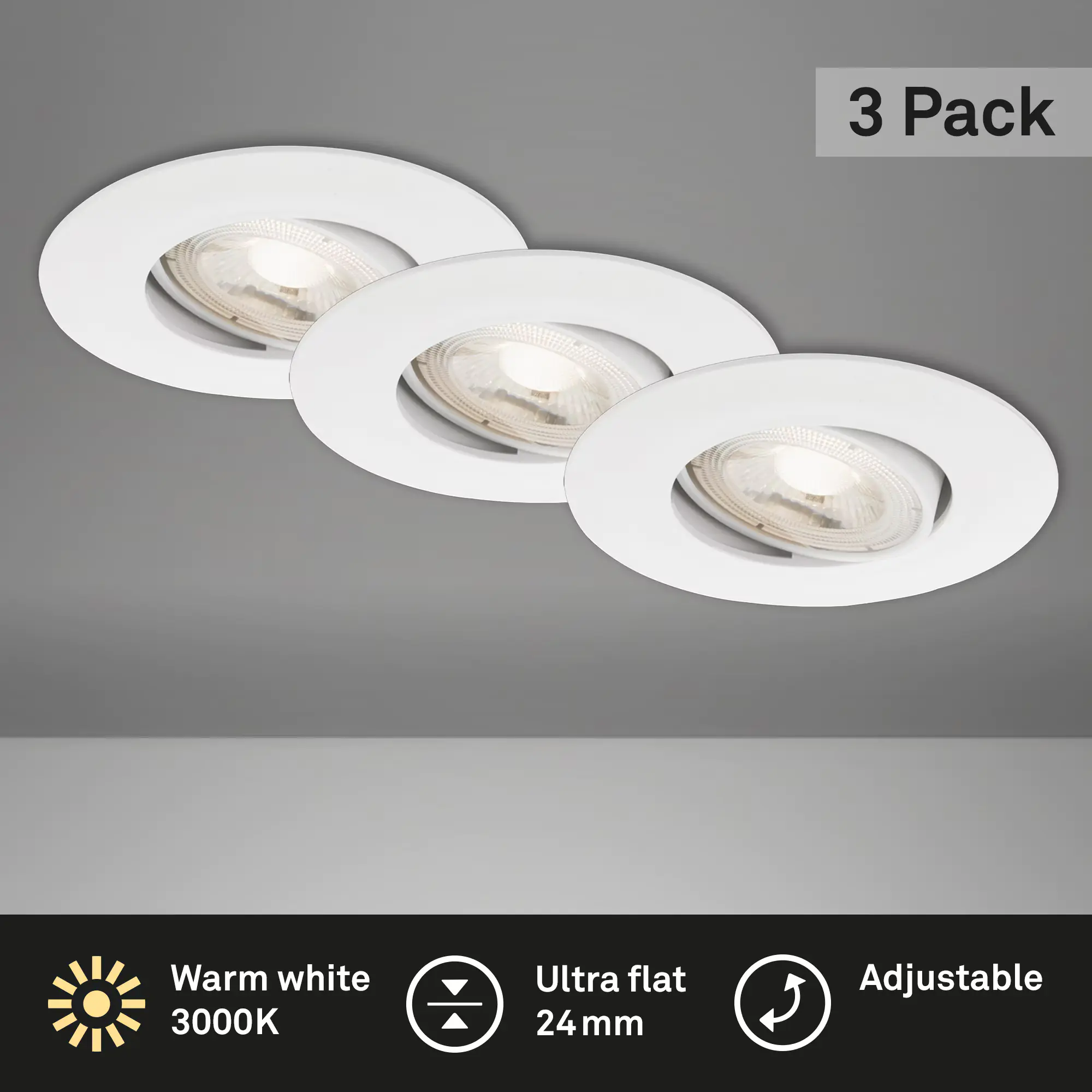Briloner 3er Set LED Einbauleuchte Nava Move weiß Ø 9 cm warmweiß