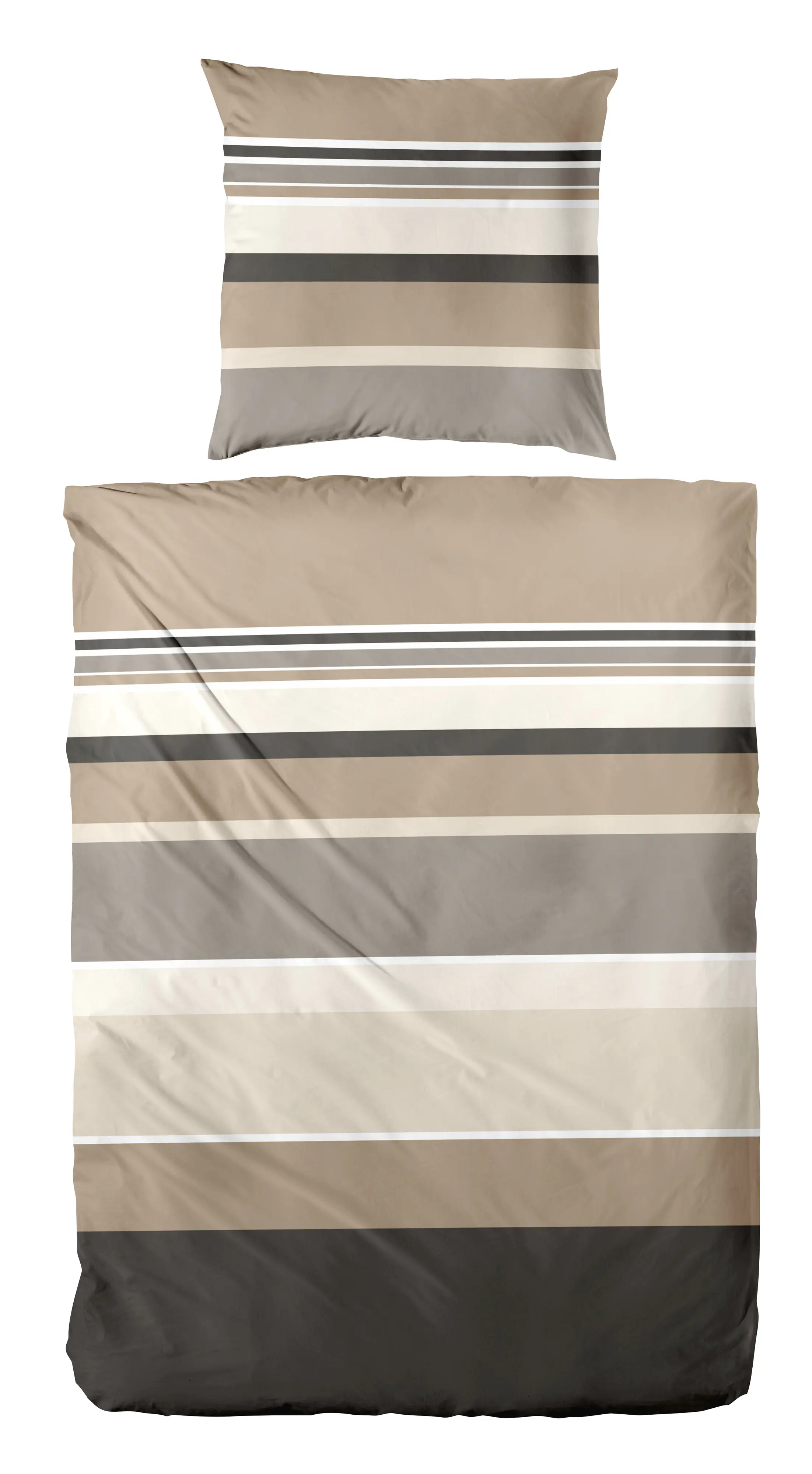 Bettwäsche Mako-Satin Streifen beige-grau 155 x 220 cm