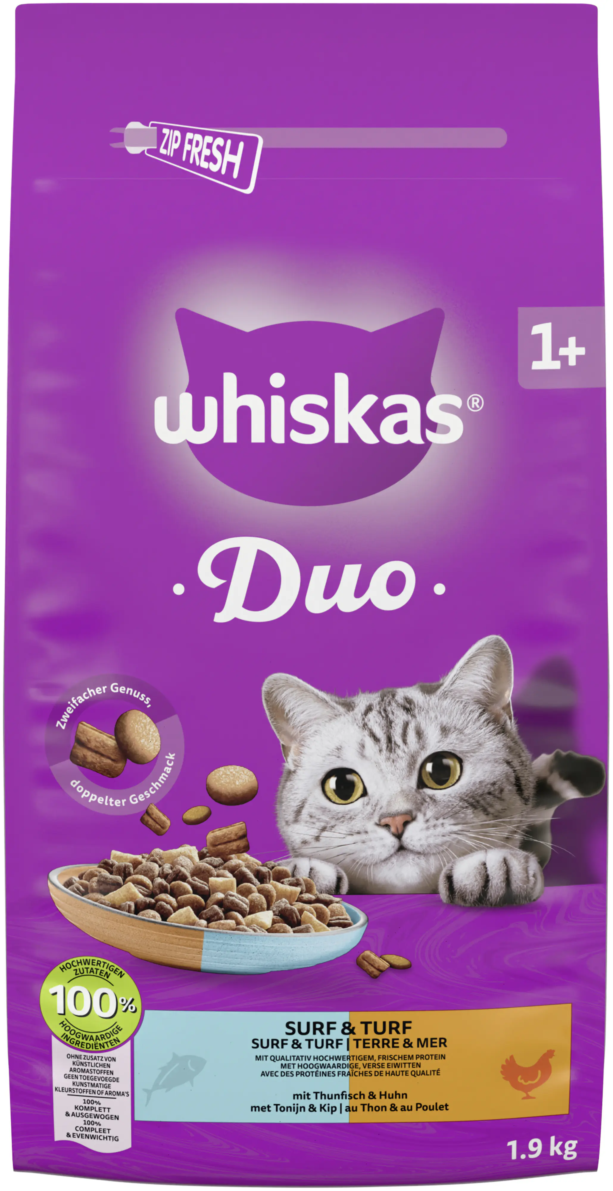 Whiskas Katzentrockenfutter Duo Adult 1,9 kg Thunfisch & Huhn 