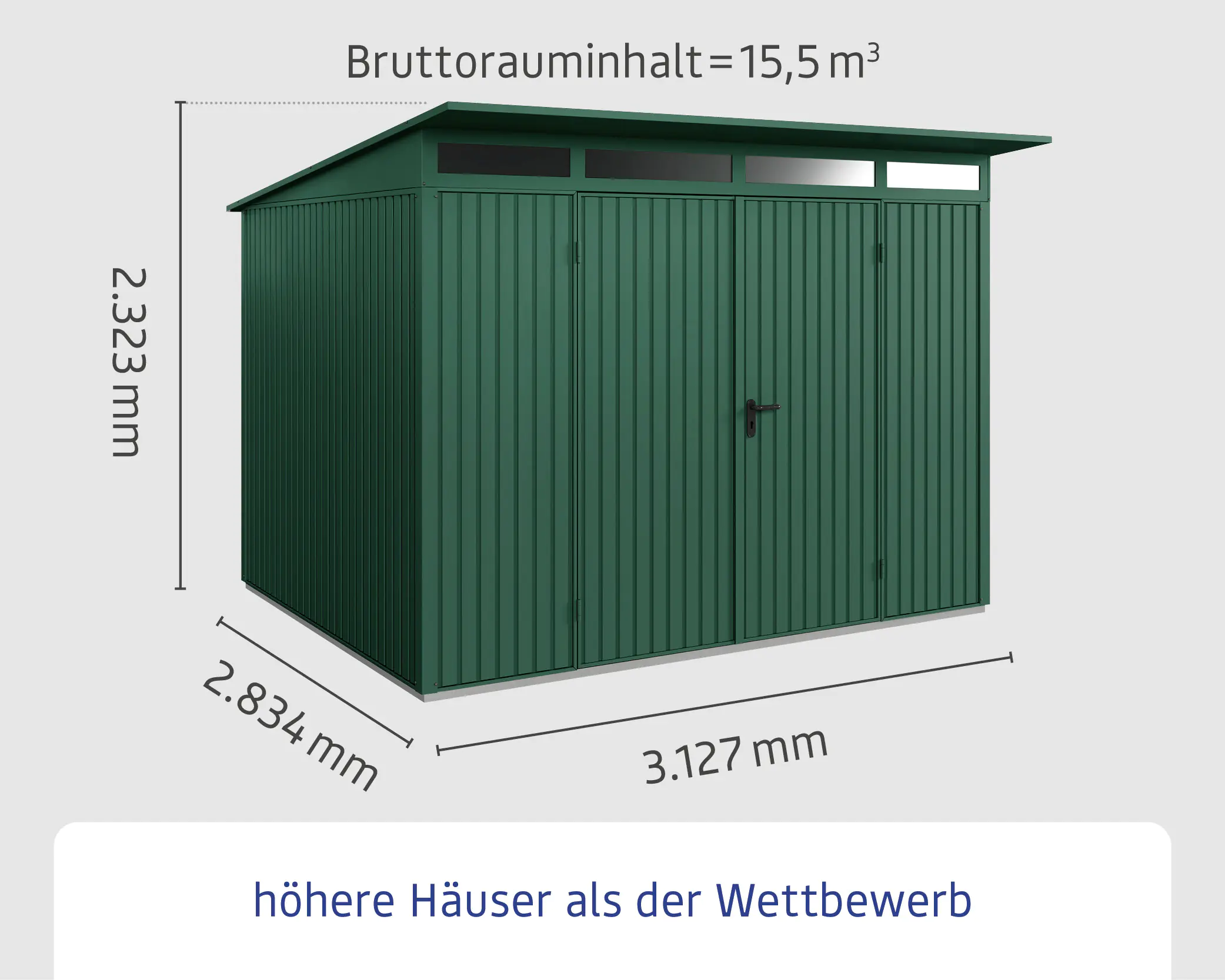 EcoStar Gerätehaus Trend-P Typ 3 moosgrün 312,7 x 283,4 x 232,3 cm