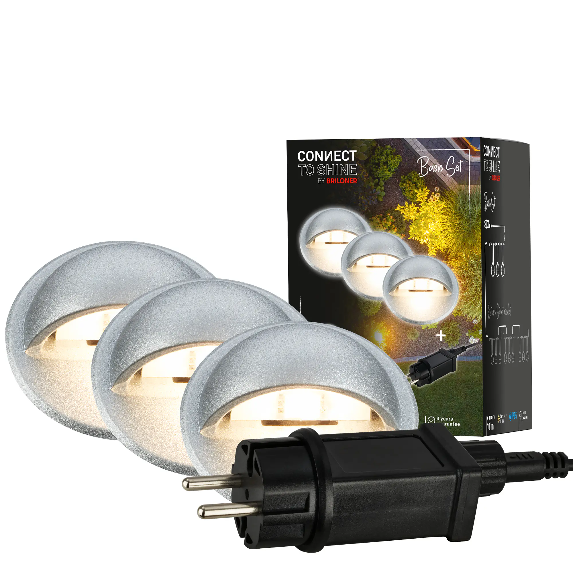 Briloner LED Außen-Bodenstrahler Teak Connect to Shine 3er Starterset 10W warmweiß