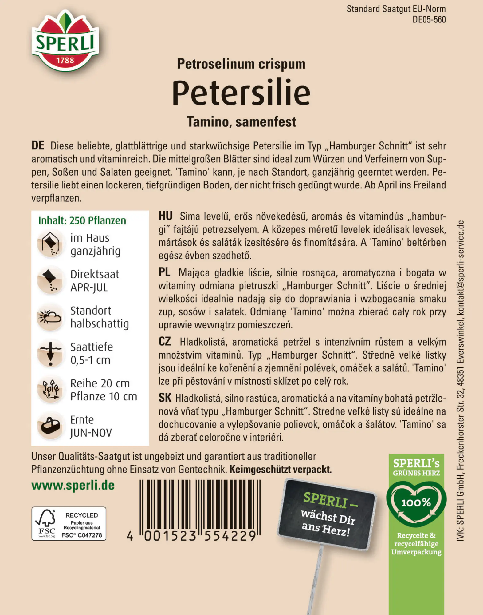 Sperli Saatgut Petersilie Tamino 1 g