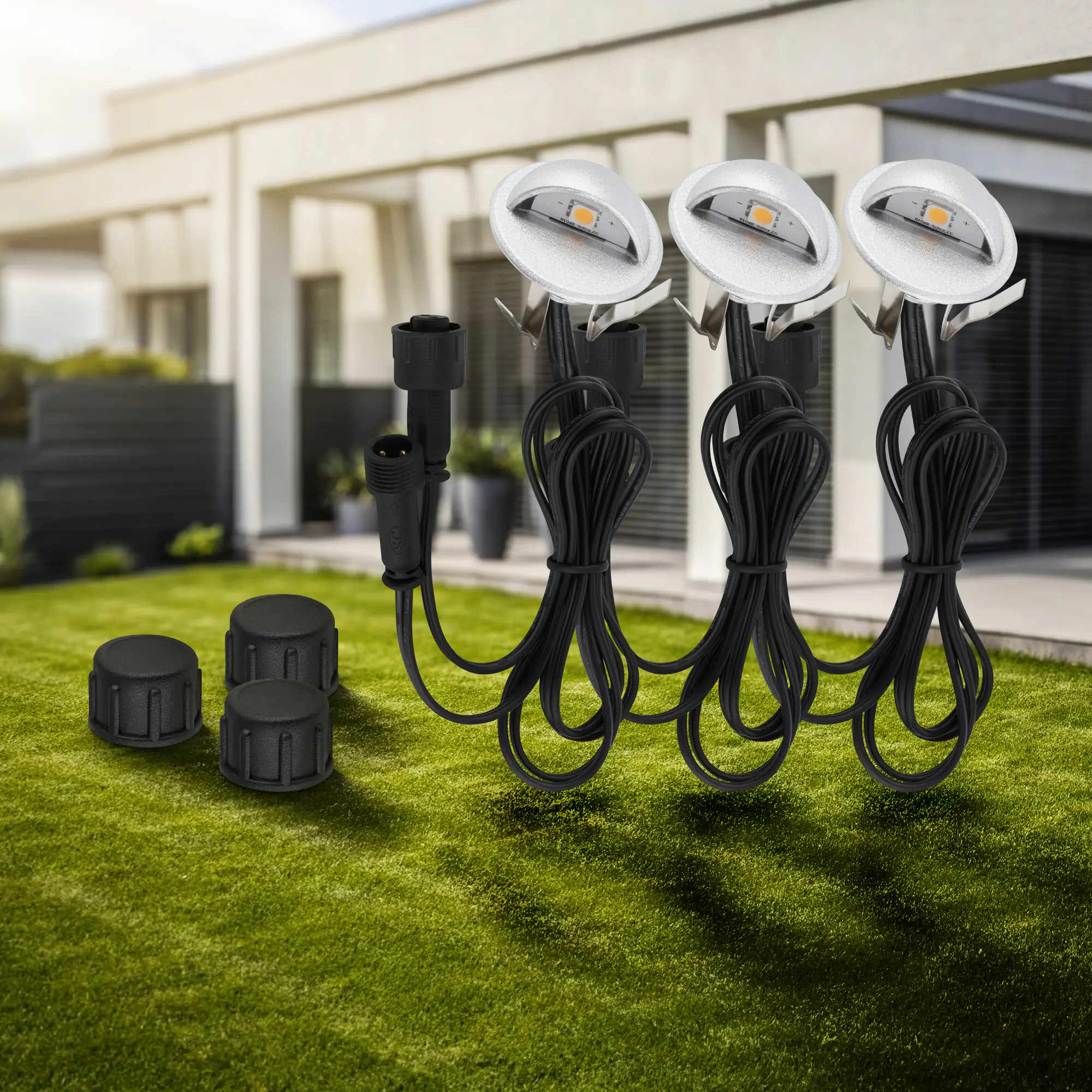 Briloner LED Außen-Bodenstrahler Teak Connect to Shine 3er Ergänzungsset 10 W warmweiß