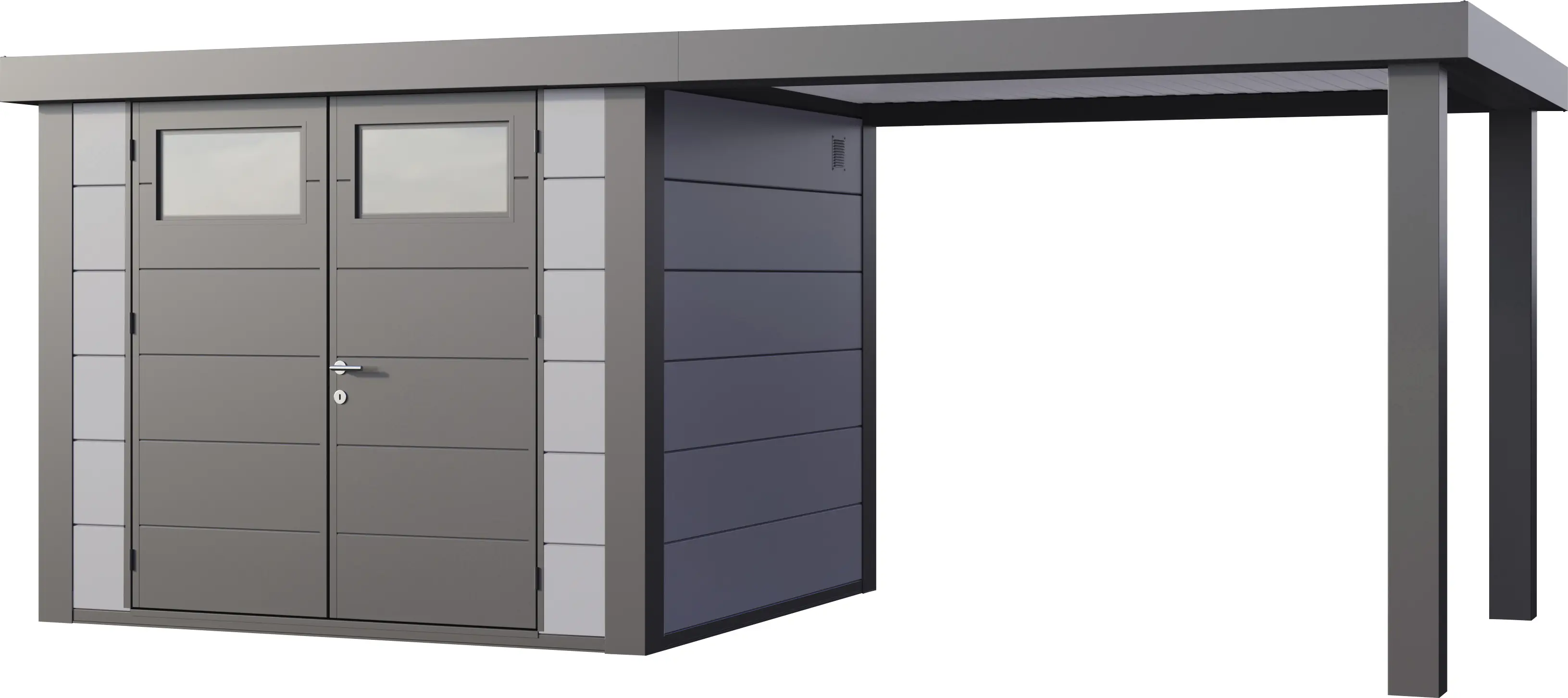 Telluria Gerätehaus Classico Open Lounge L 2724 rechts lichtgrau 552 x 238 cm
