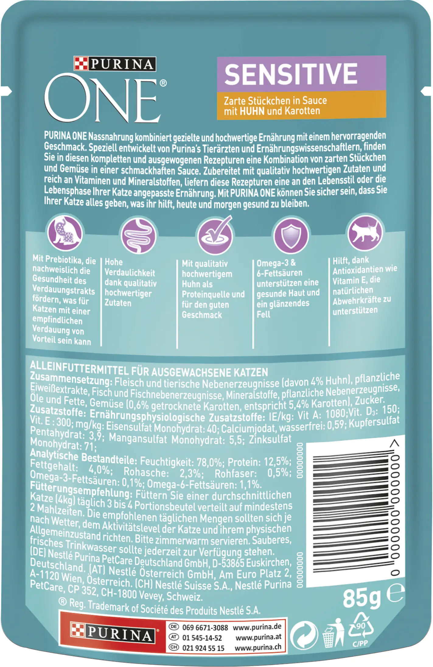 Purina ONE Sensitive Huhn Katzennassfutter 85 g