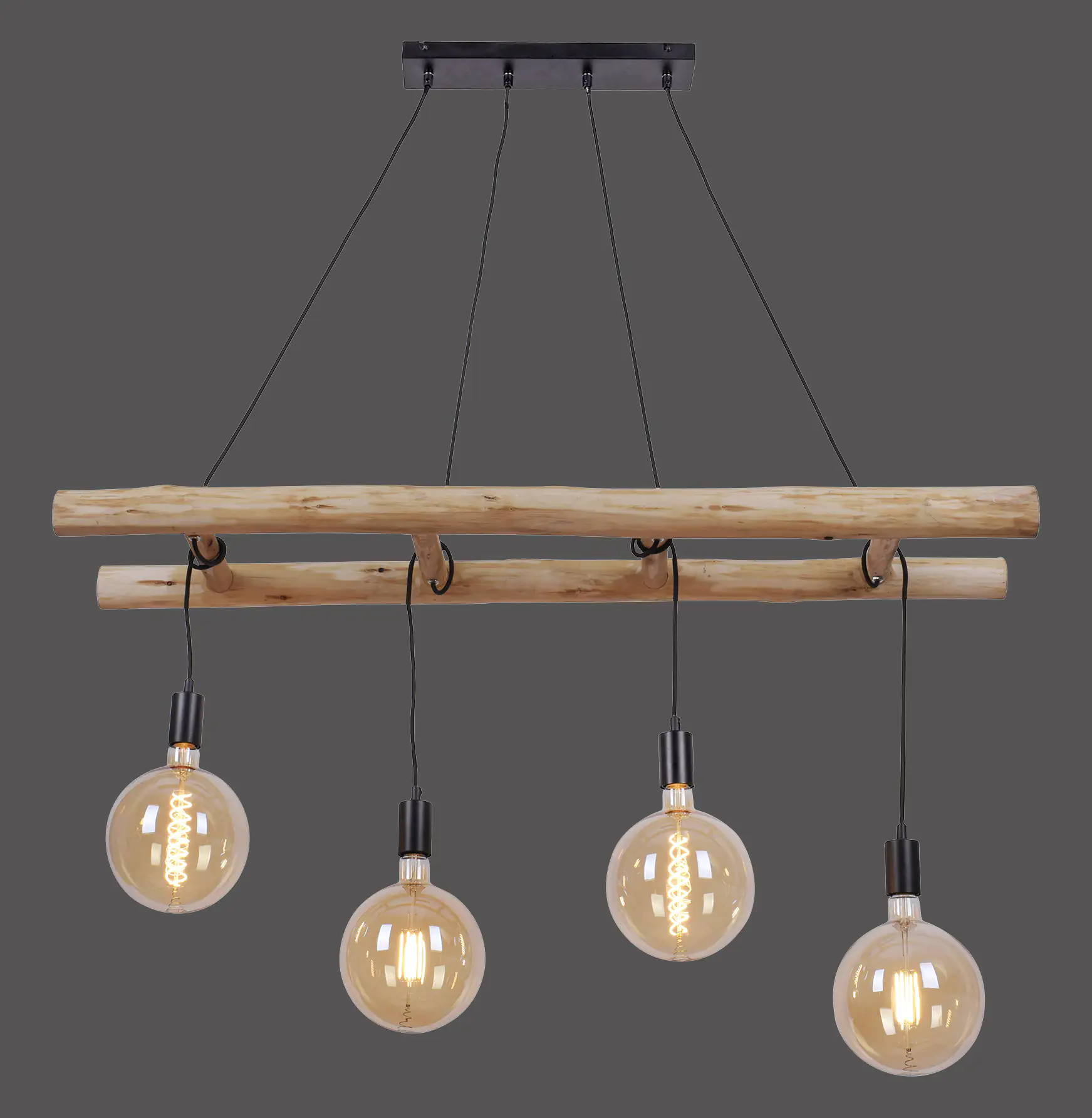 JustLight 4er Pendelleuchte Edgar schwarz-holz 120 x 30 cm E27 60 W