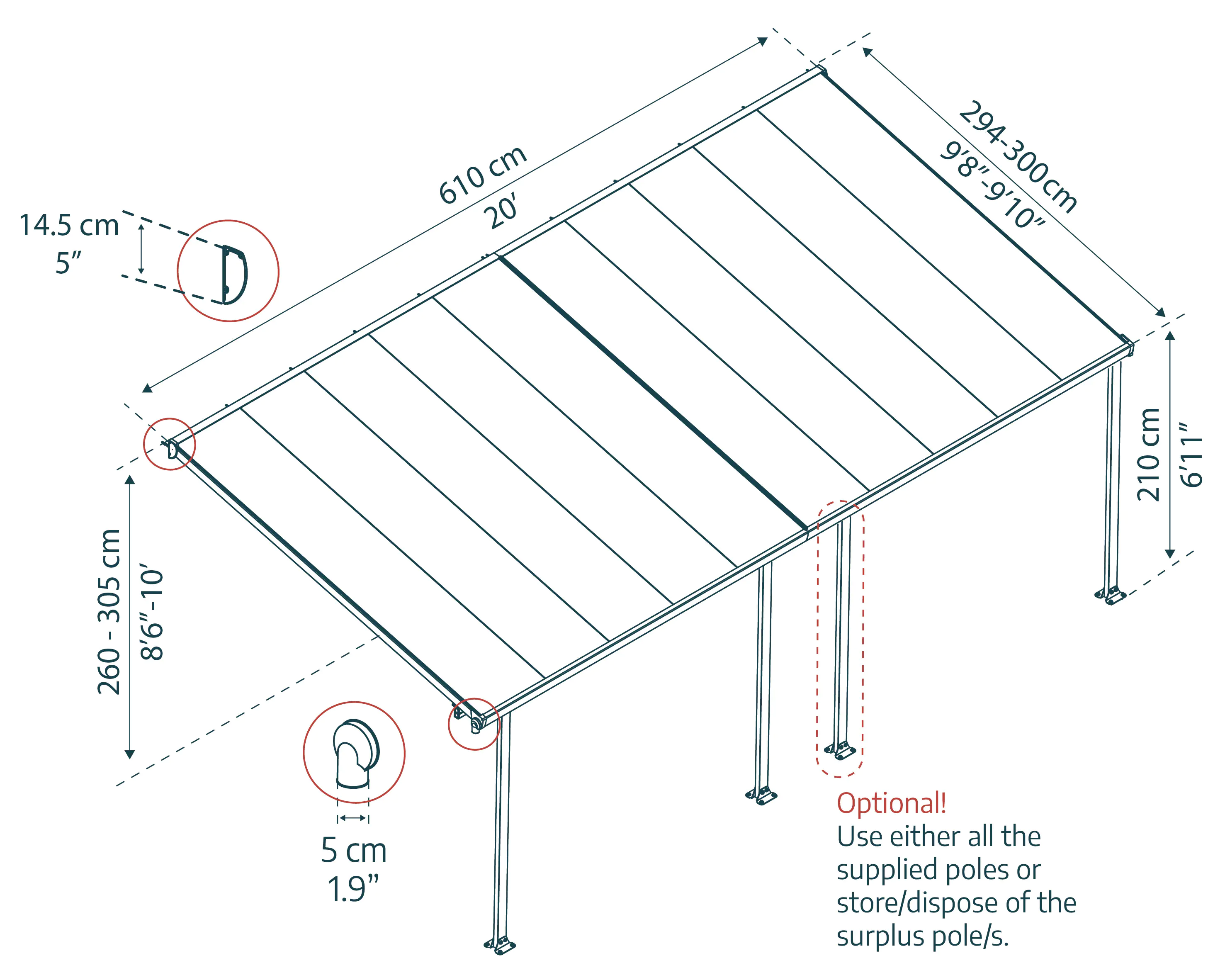 Canopia Terrassendach 610 x 300 cm weiß