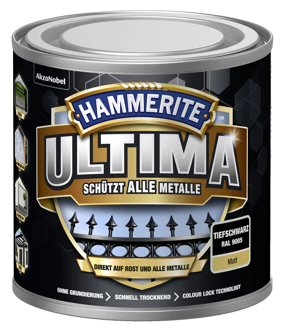 Hammerite Metallschutzlack ULTIMA matt tiefschwarz RAL 9005 250 ml