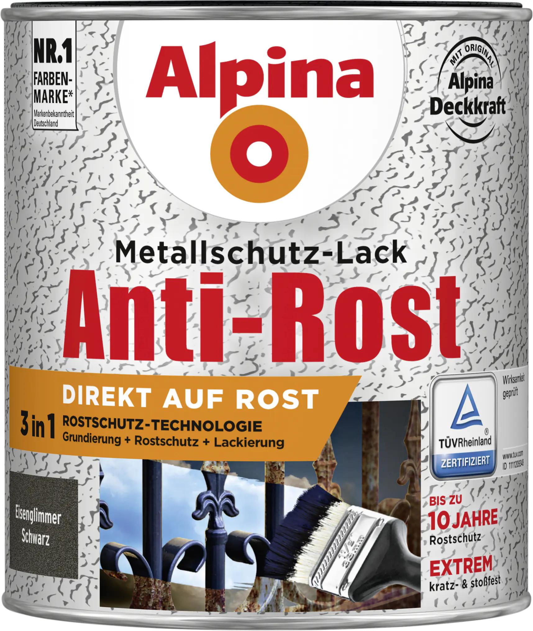Alpina Metallschutz-Lack Eisenglimmer 750 ml schwarz
