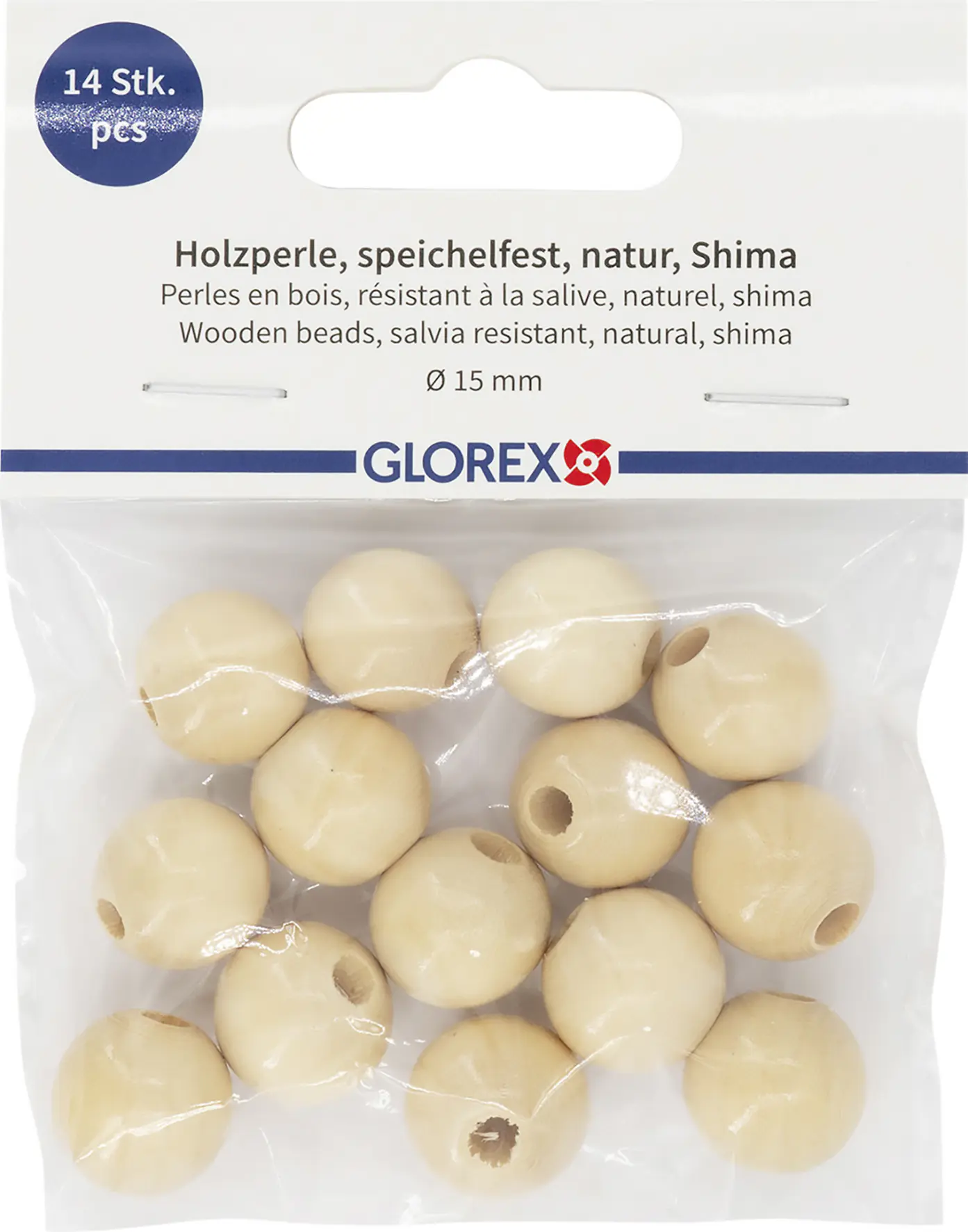 Glorex Holzperle natur 15 mm - 14 Stück