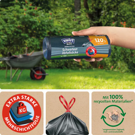 Swirl® Schwerlast-Säcke Profi mit Zugband 120 L Reißfest & Dicht