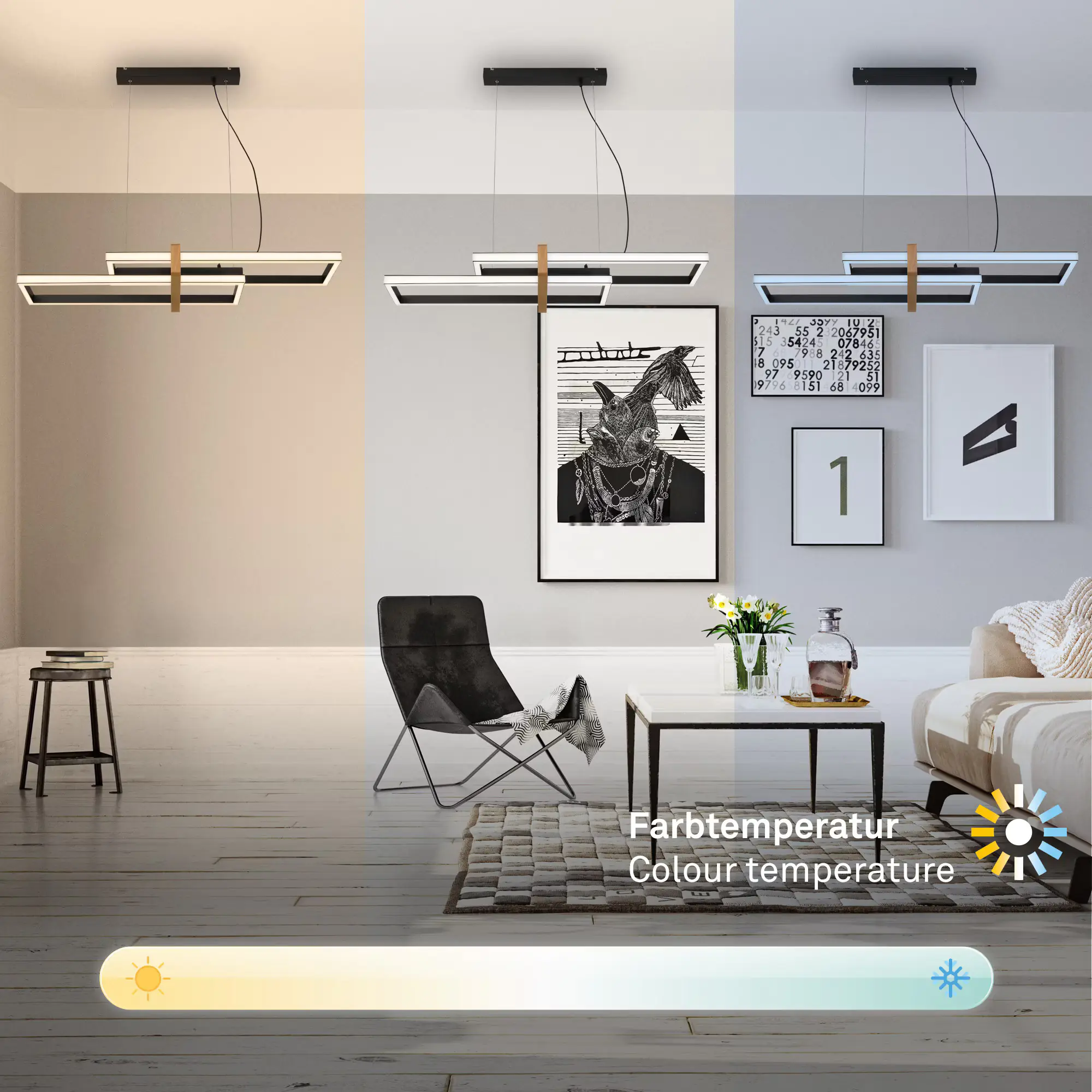 Briloner LED-Pendelleuchte CCT  schwarz mit Holz 44W