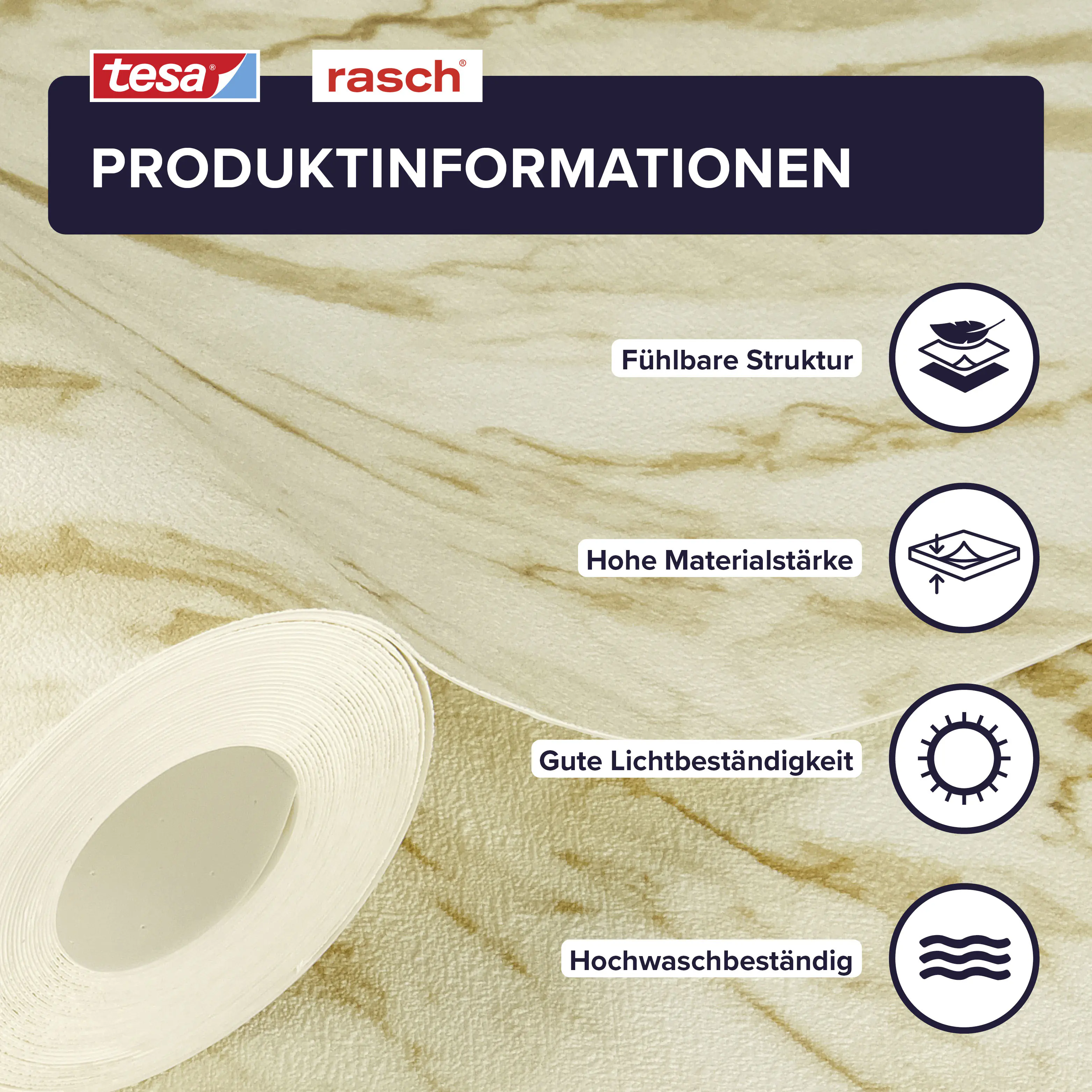 Tesa x Rasch selbstklebende Tapete Carrara Marmor Beton beige 6 x 0,53 m