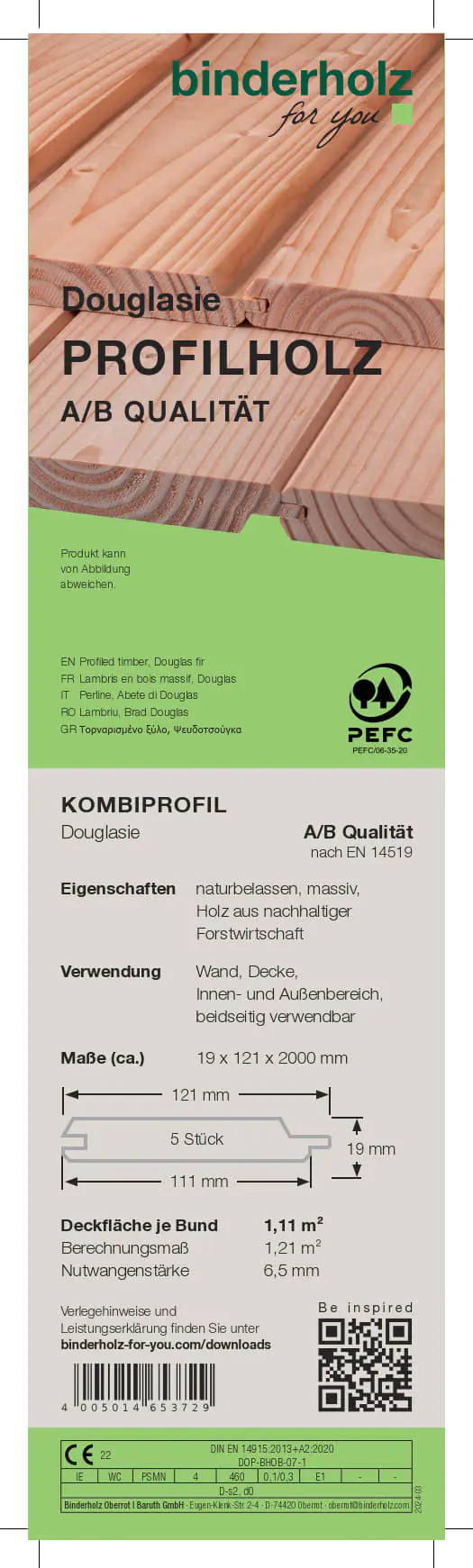 Profilholz Douglasie A B-Sortierung 200 x 12,1 cm 19 mm Kombiprofil