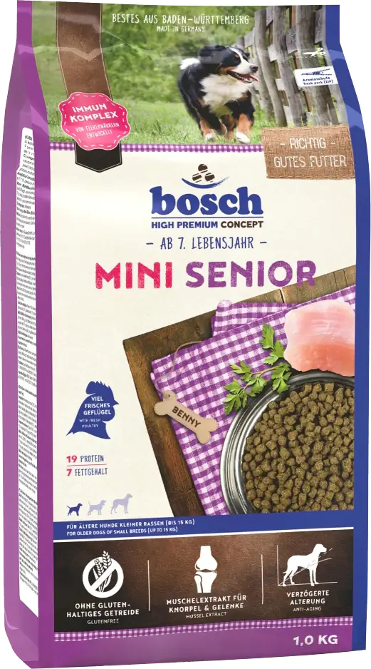 Bosch Hundetrockenfutter Senior Mini 1 kg Geflügel mit Reis 