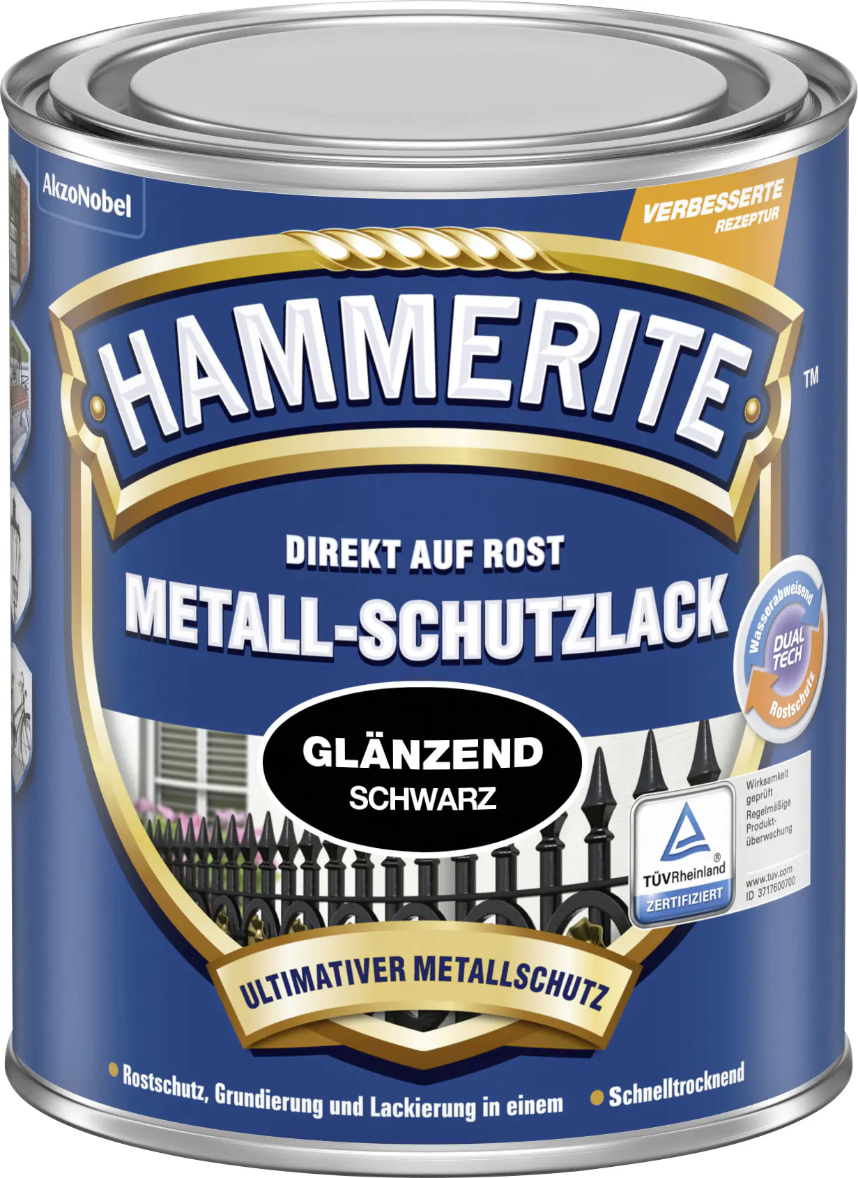 Hammerite Metall-Schutzlack Hammerschlag 250 ml schwarz glänzend