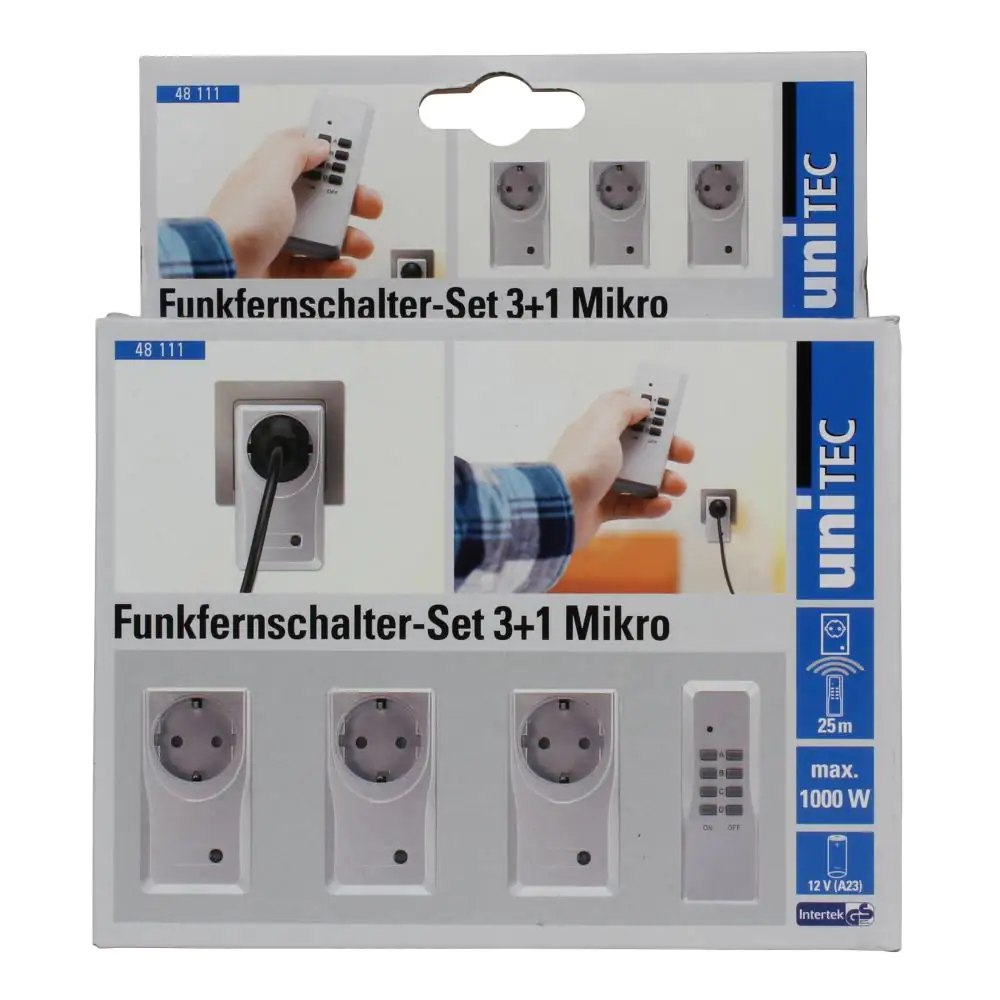 Funkfernschalter-Set 3 Steckdosen + 1 Fernbedienung, silber
