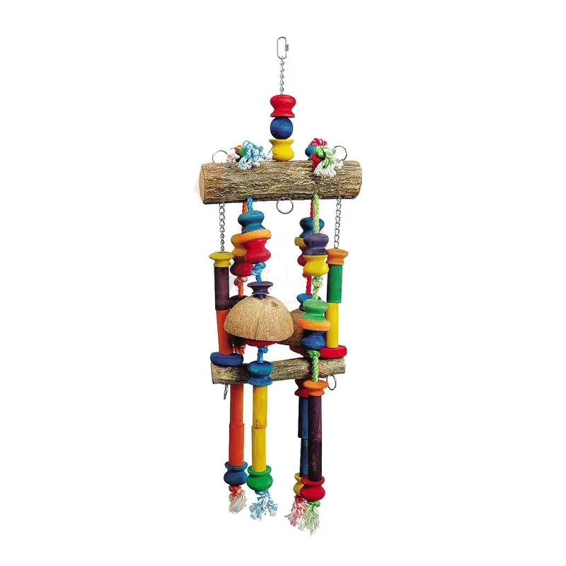 Ollesch Vogelspielzeug 84 cm Holz mit Seilen und Ketten bunt