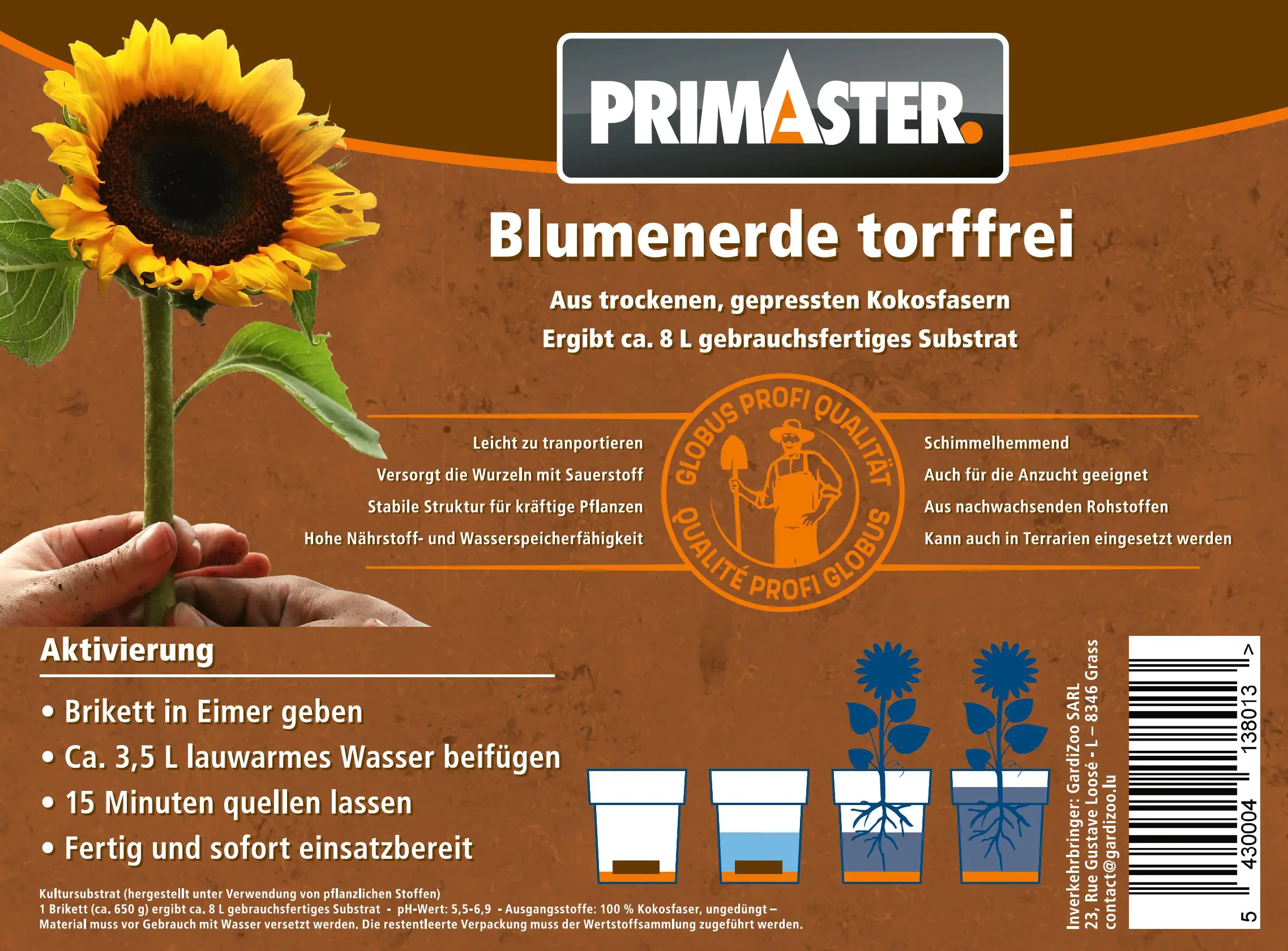 Primaster Blumenerde torffrei Brikett für 8 Liter 