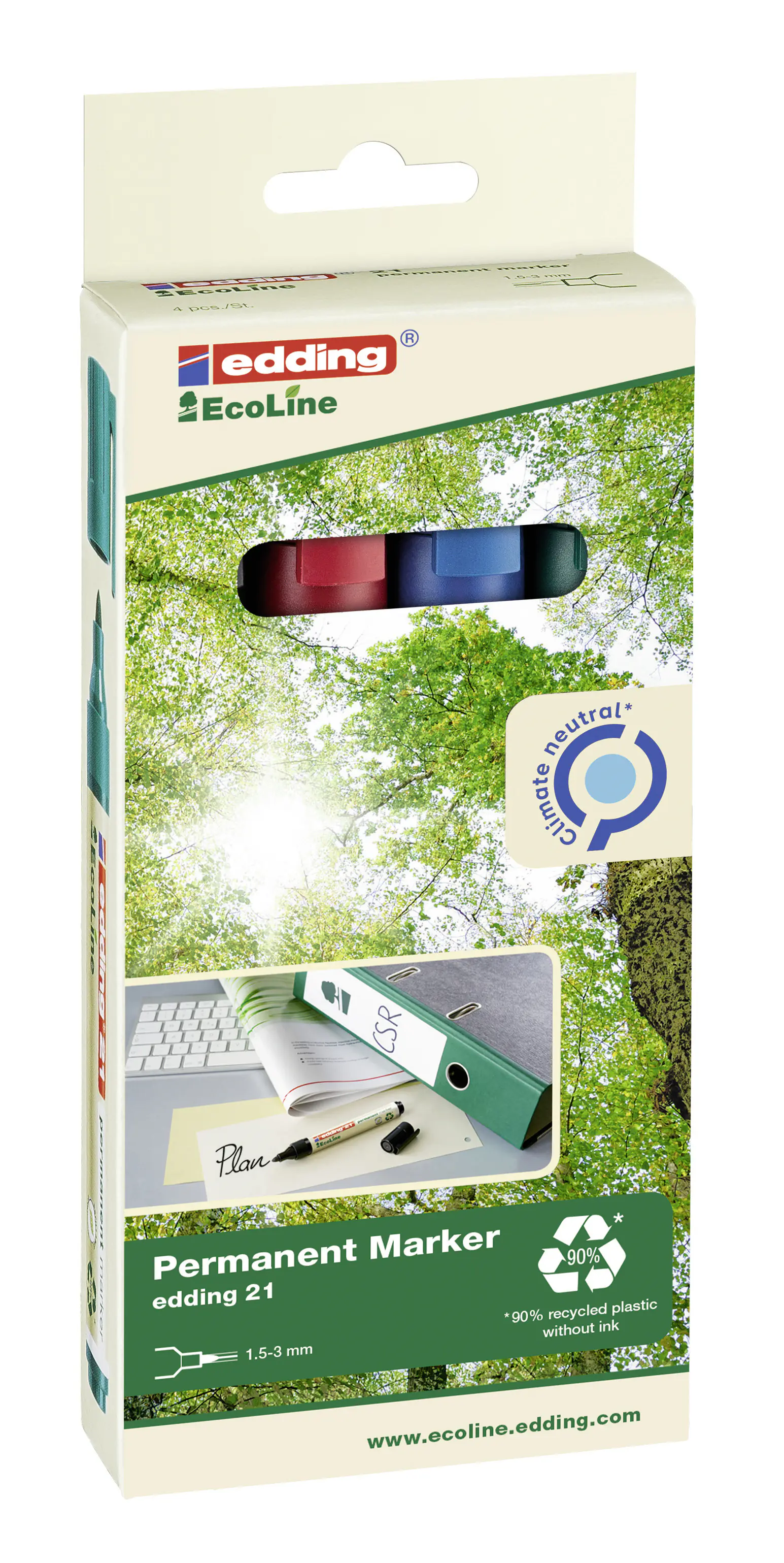 edding Permanentmarker e-21/4 Eco Line 4er Set 1,5 - 3 mm