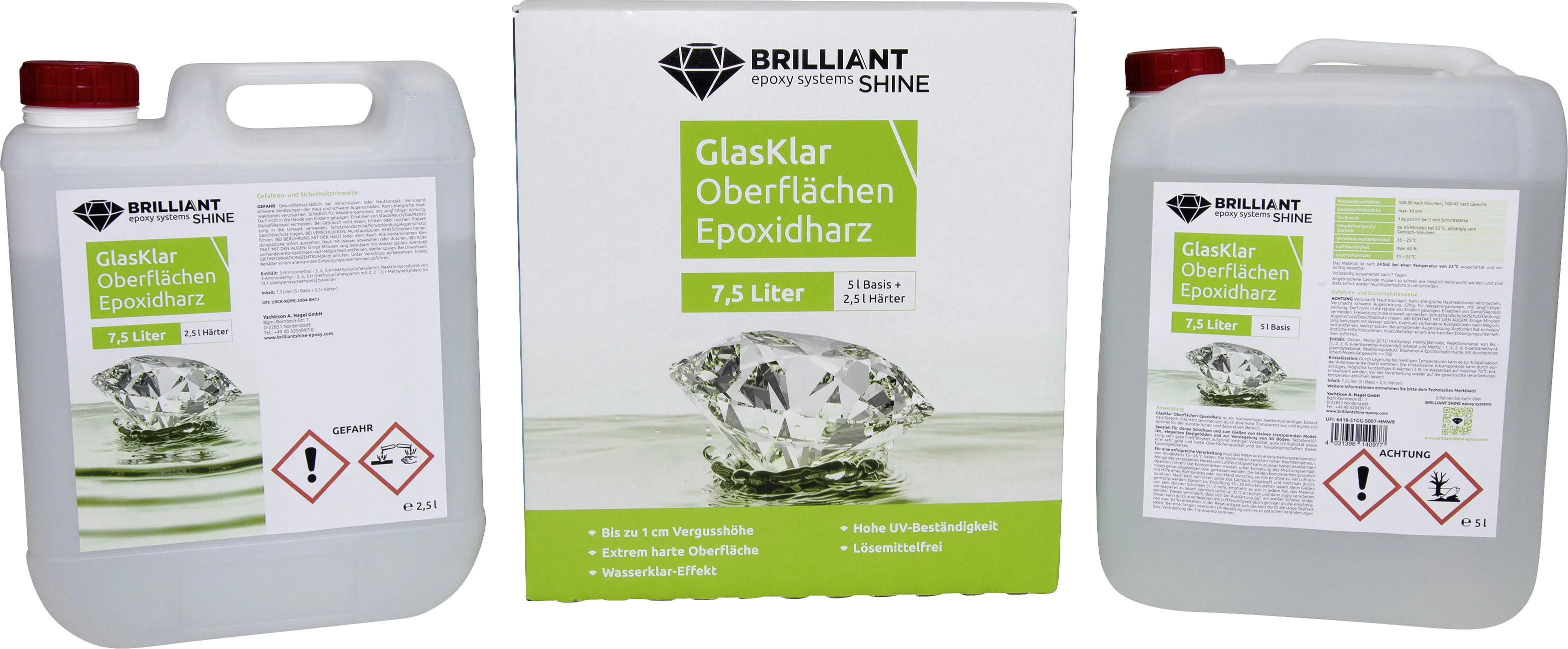 Brilliant Shine Oberflächen Epoxidharz Glasklar Epoxid A+B, 7,5L