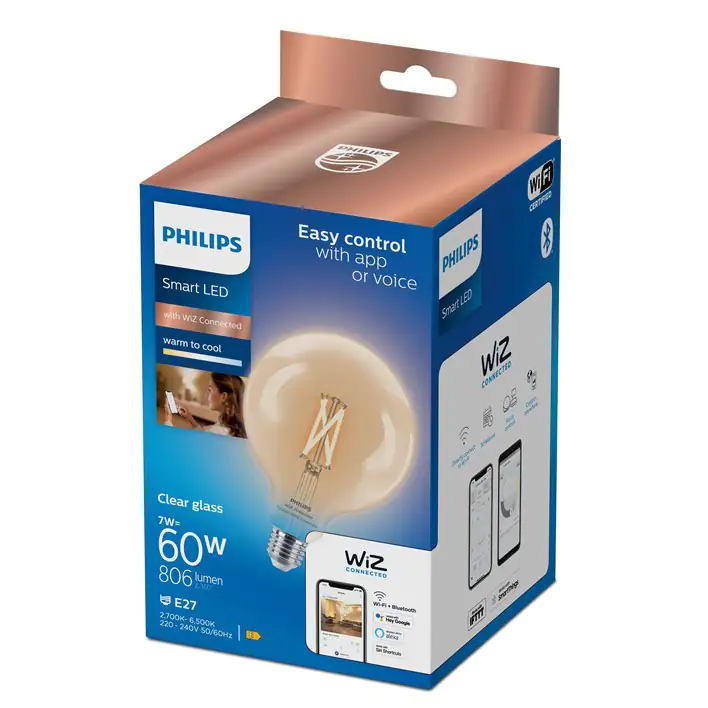 Philips Smart LED Leuchtmittel Tunable White Clear G125 E27 Globeform 7 W