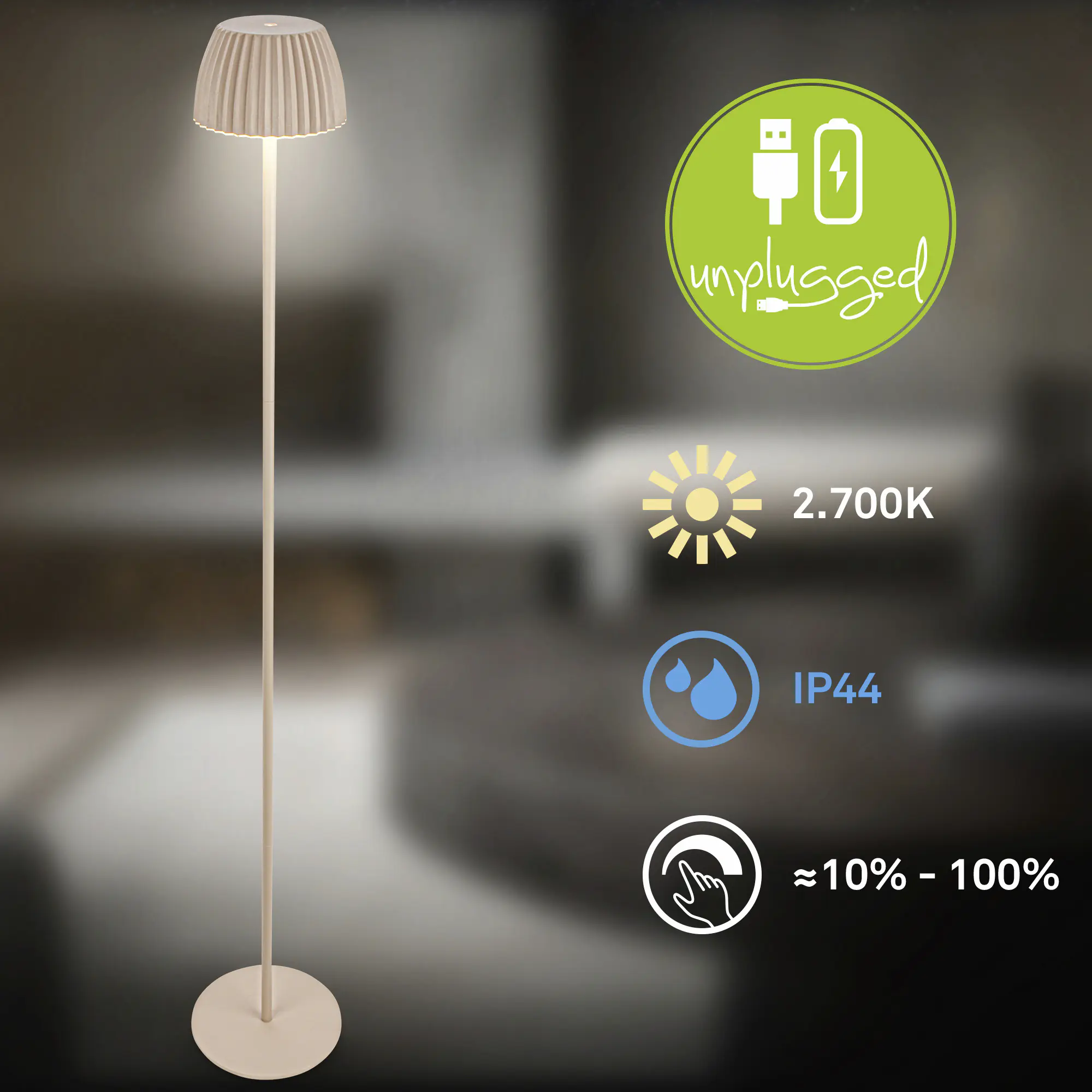 Briloner LED-Stehleuchte Riffle mit Akku beige dimmbar