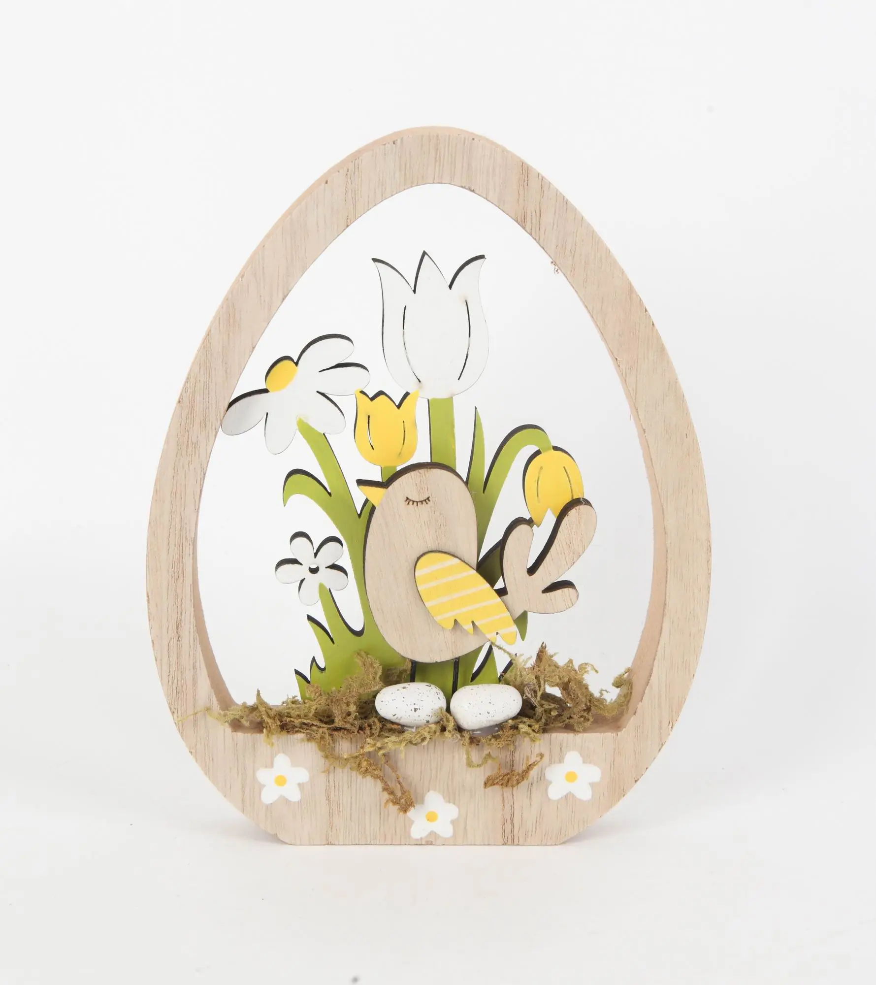 TrendLine Dekoaufsteller Osterei mit Blumen Holz 18 x 14 cm natur