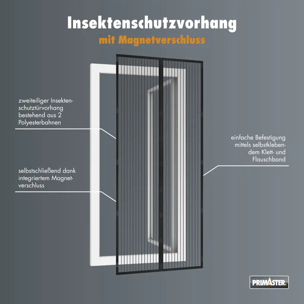 Primaster Fliegenschutz-Magnetvorhang 95 x 215 cm schwarz
