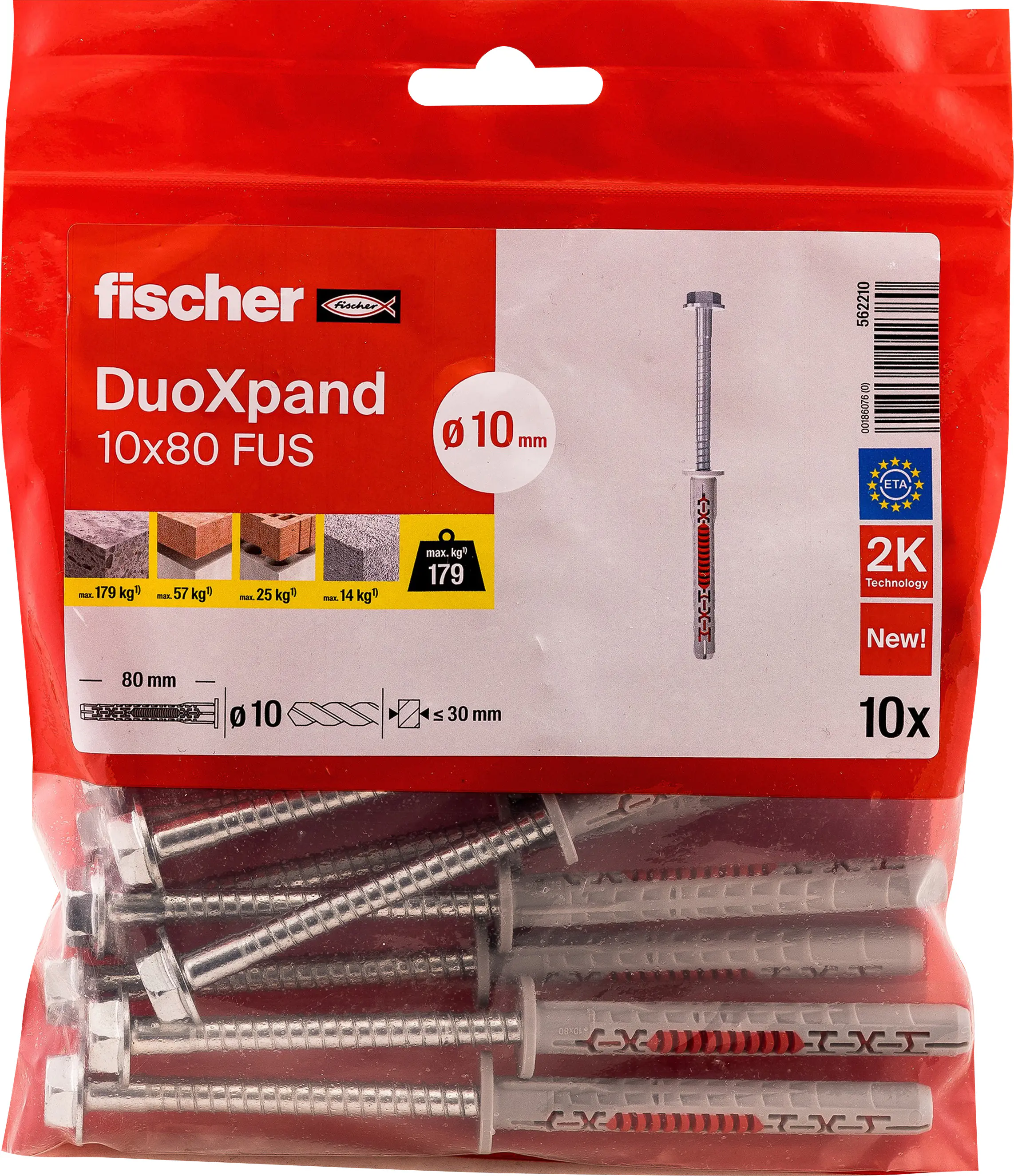 Fischer Langschaftdübel DuoXpand 10 x 80 mm mit U-Scheibe - 10 Stück
