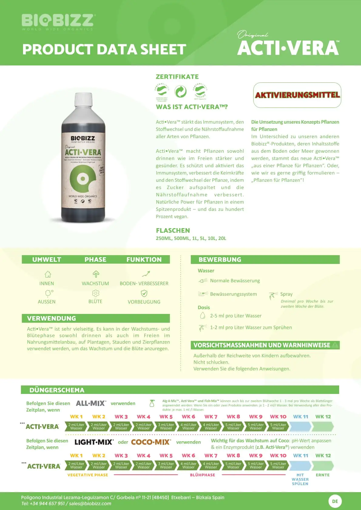 BioBizz Dünger Acti-Vera 250 ml