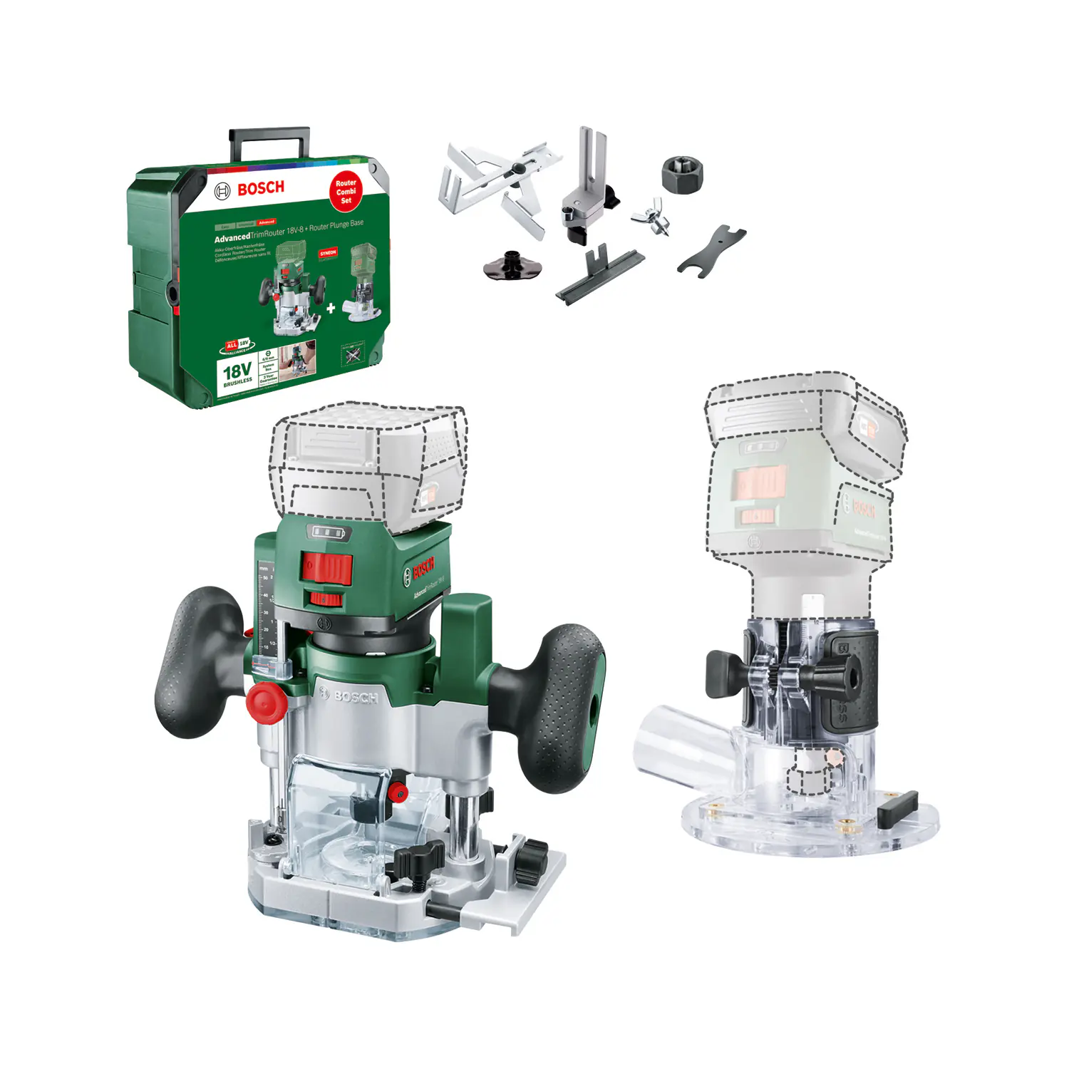 Bosch Akku-Oberfräse Router Combi Set 18V Solo