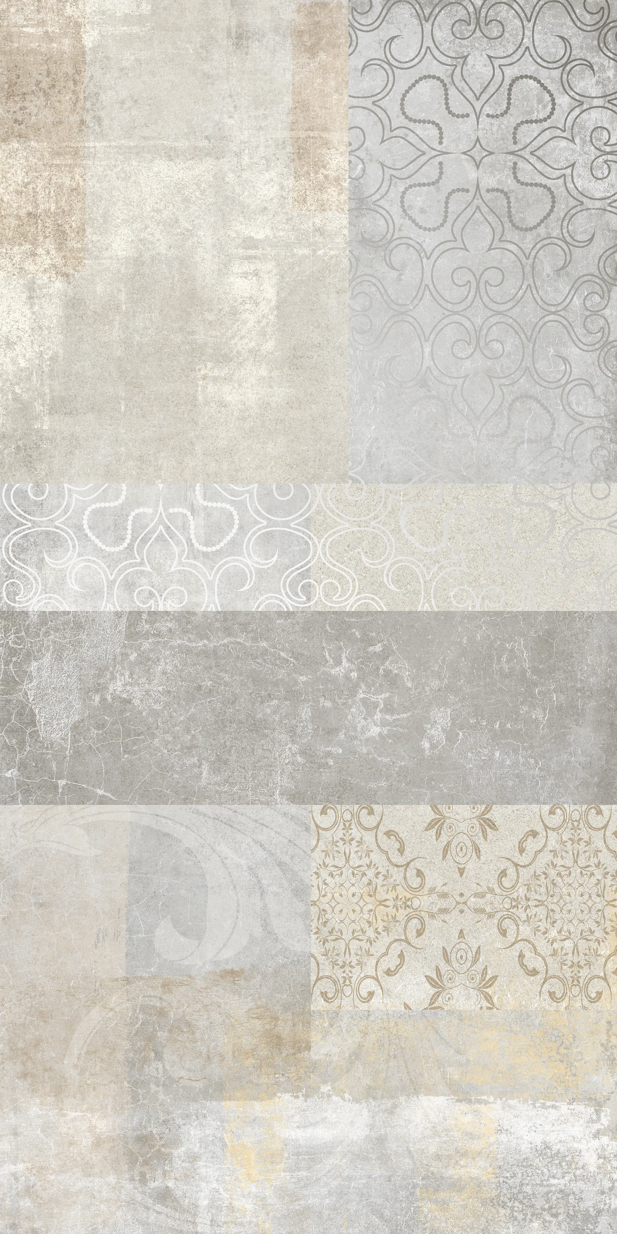 Bodenfliese Feinsteinzeug Decoro Barocco 60 x 120,2 cm beige-grau-anthrazit