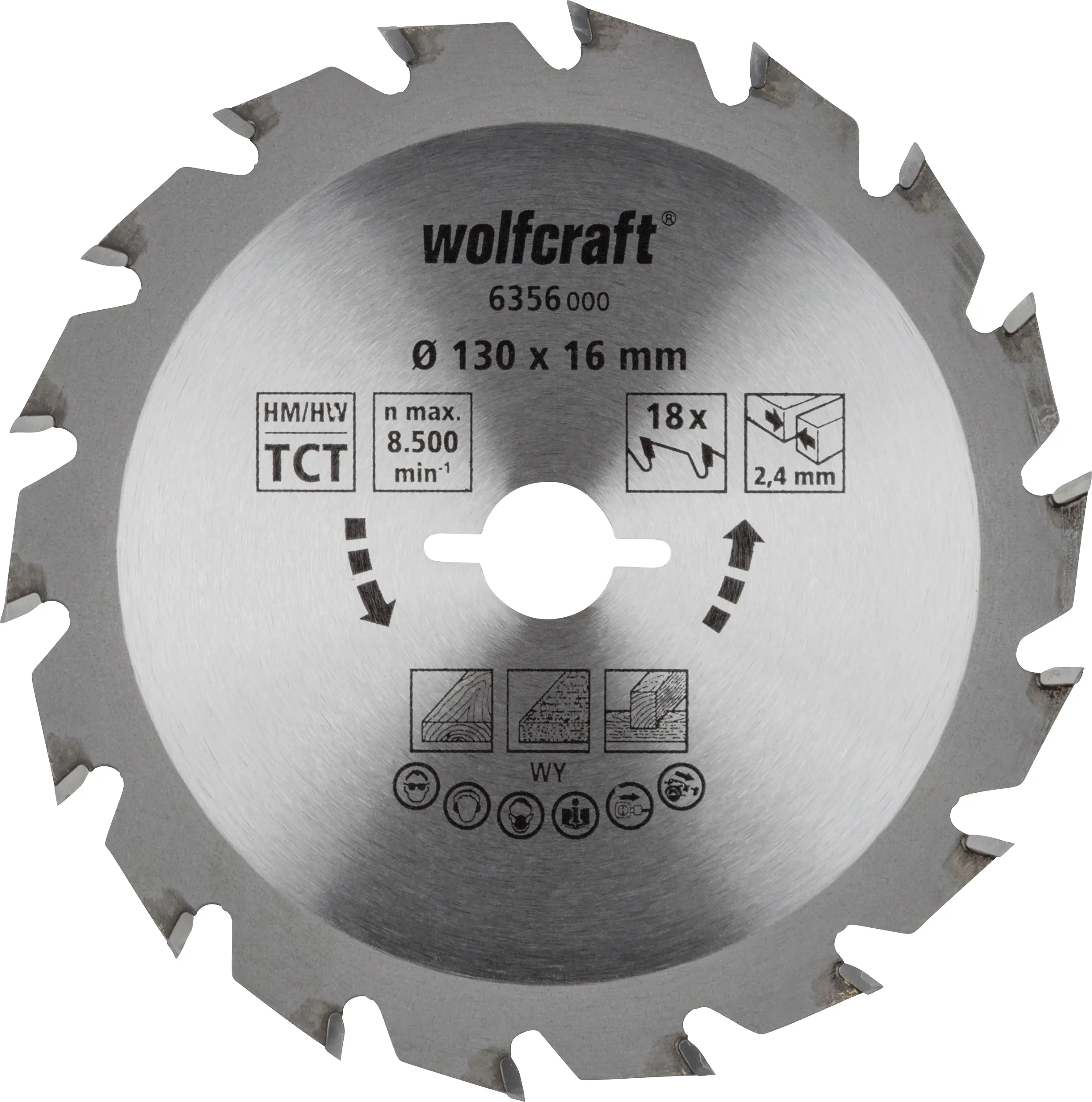 Wolfcraft Kreissägeblatt Serie grün Ø 130 mm Bohrung Ø 16 mm