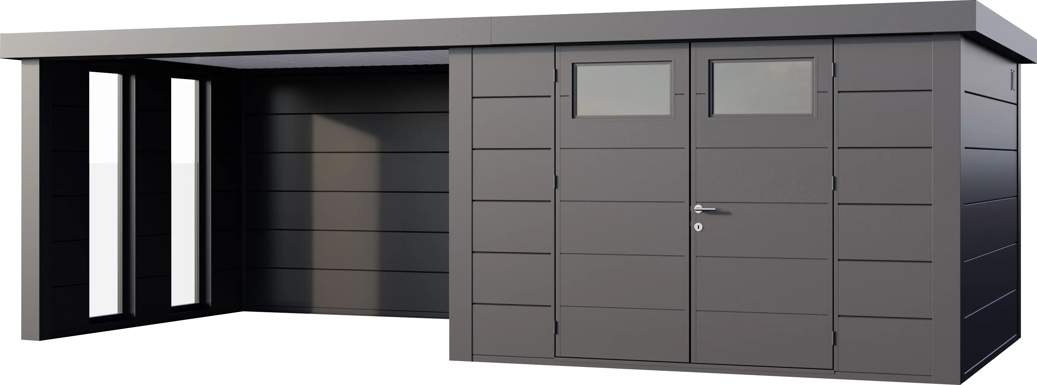 Telluria Gerätehaus Classico Lounge XL mit Fenstern 3330 links anthrazit 792 x 298 cm
