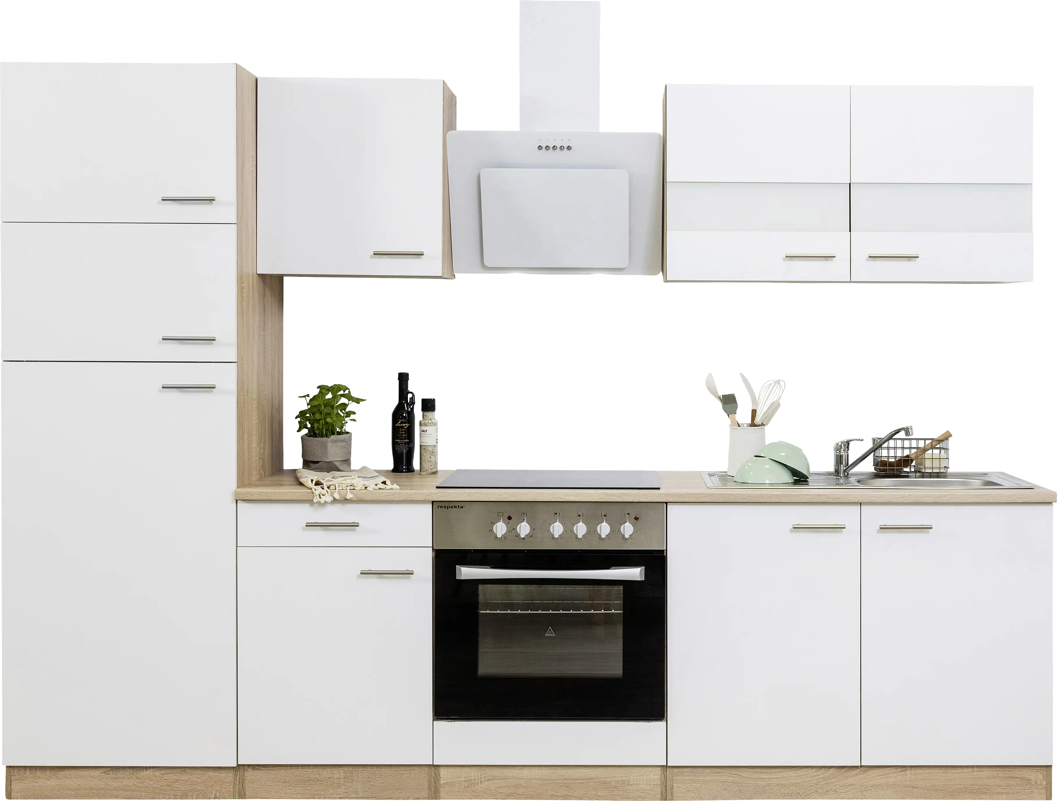 Respekta Economy Küchenblock 270 cm weiß, Eiche Sonoma, KB270ESWCGKE