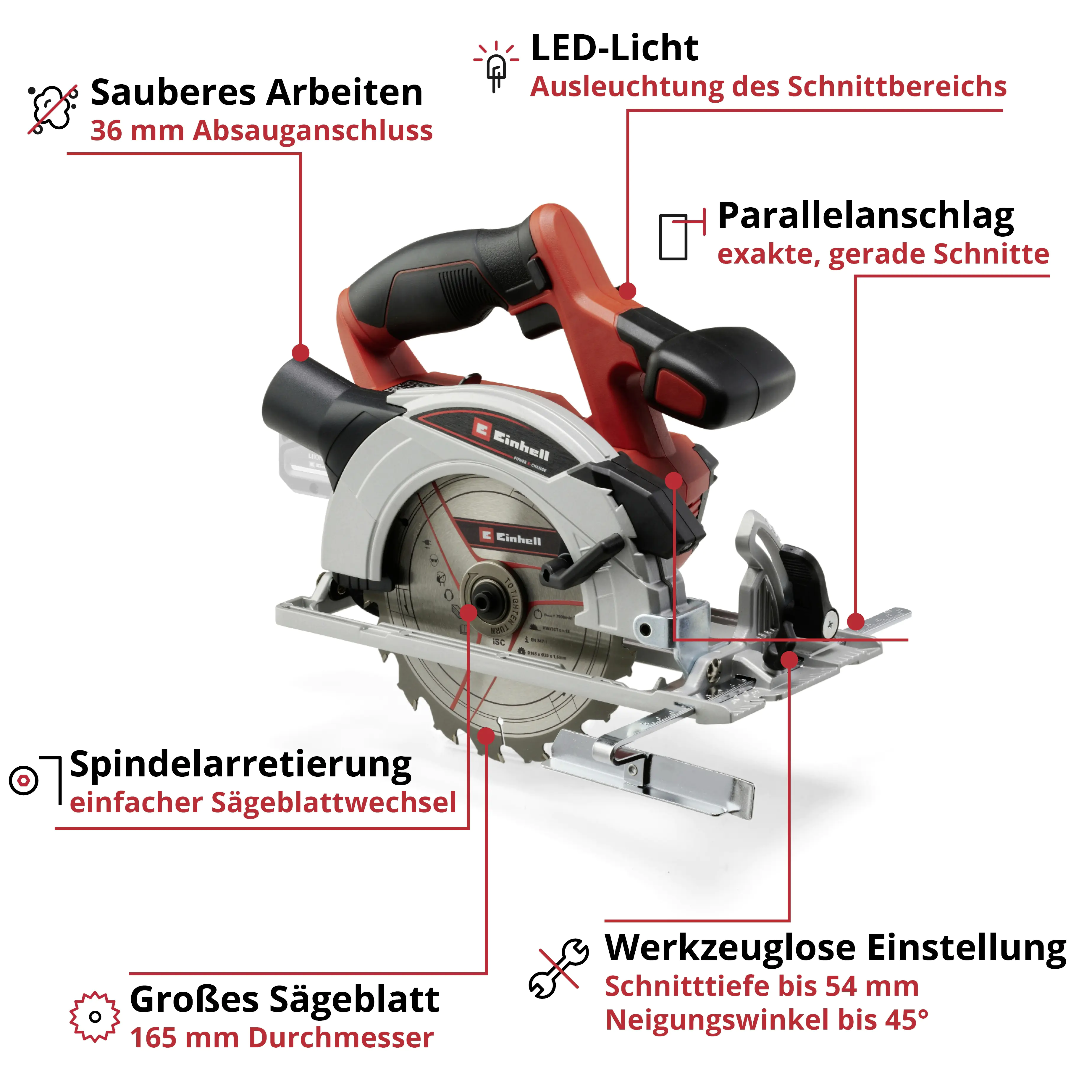 Einhell Expert Akku-Handkreissäge TE-CS 18/165-1 Li Solo 18 V