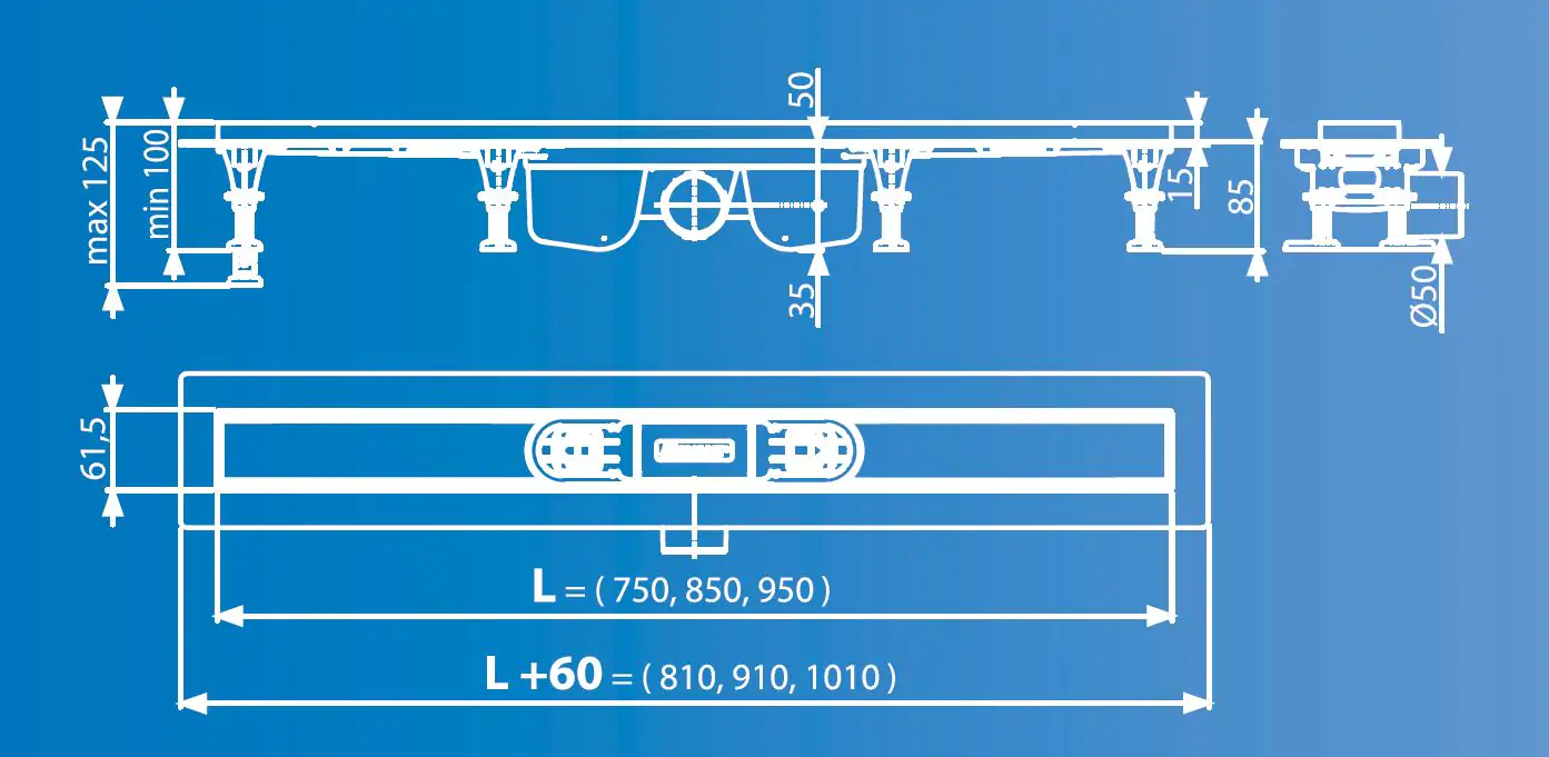 TrendLine Duschrinne 75 cm Kunststoff grau ohne Rost