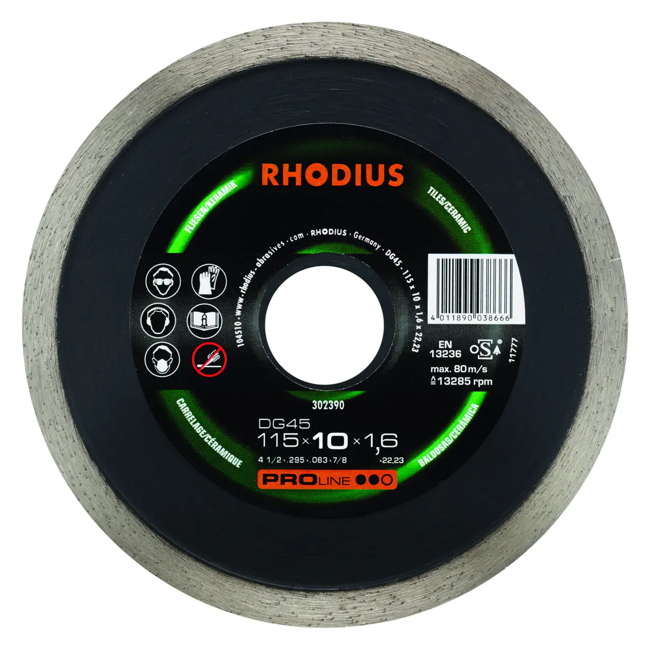 Rhodius Diamanttrennscheibe DG45 Fliesen Ø 115 mm Bohrung 22,23 mm