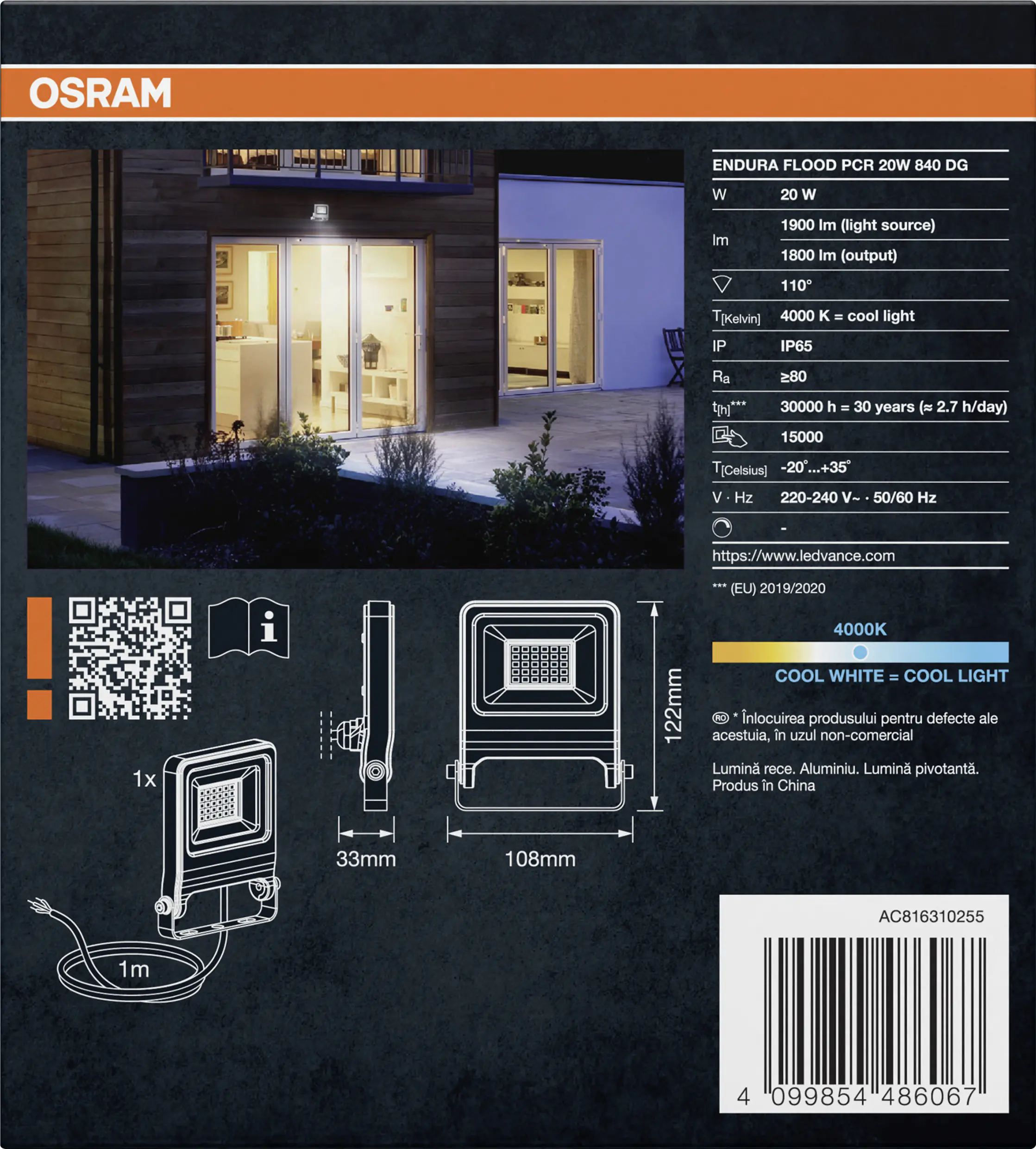 Osram Außenleuchte ENDURA Flood 20W PCR dunkelgrau kaltweiß