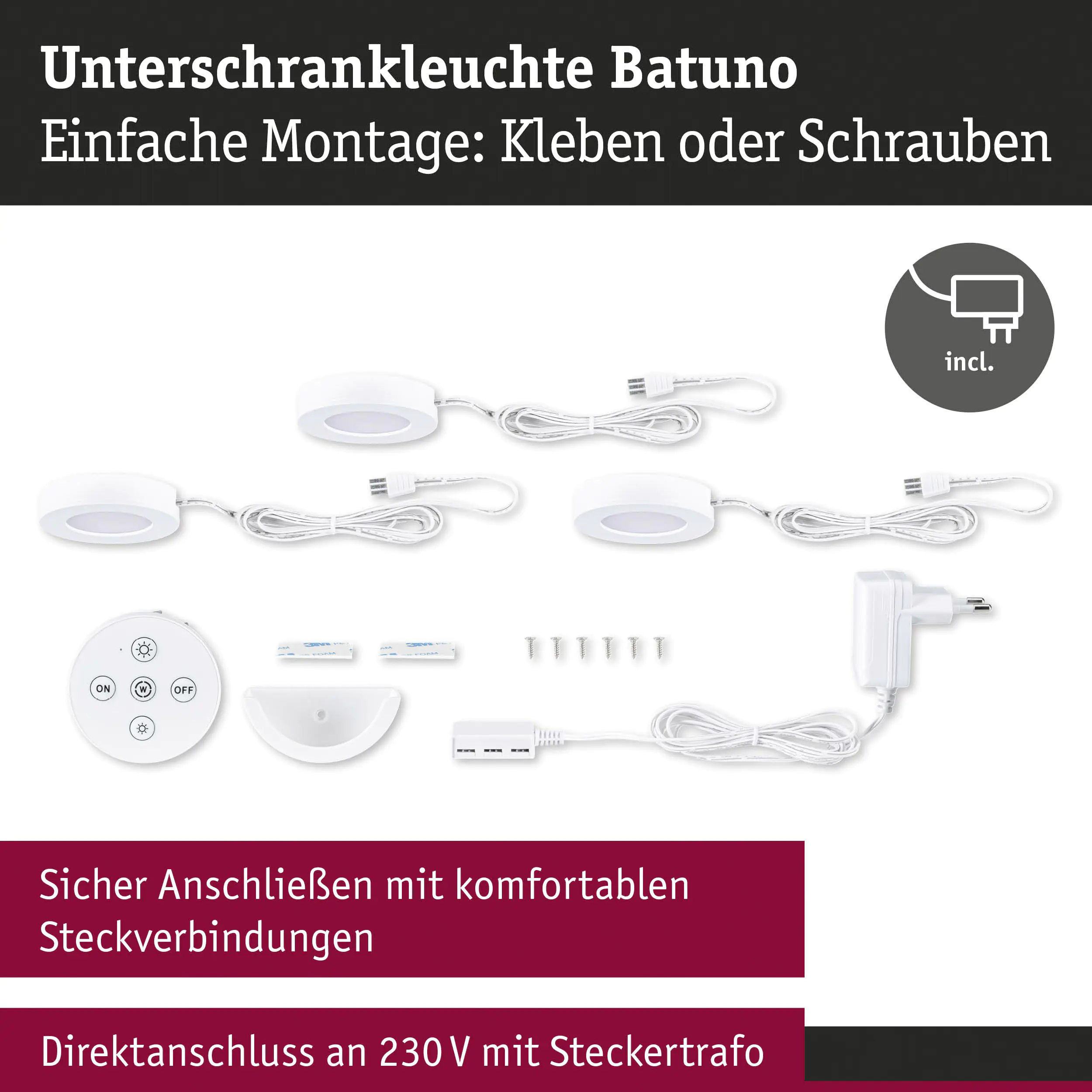 Paulmann LED Unterbauleuchte Batuno weiß Ø 7 cm TW 3er Set