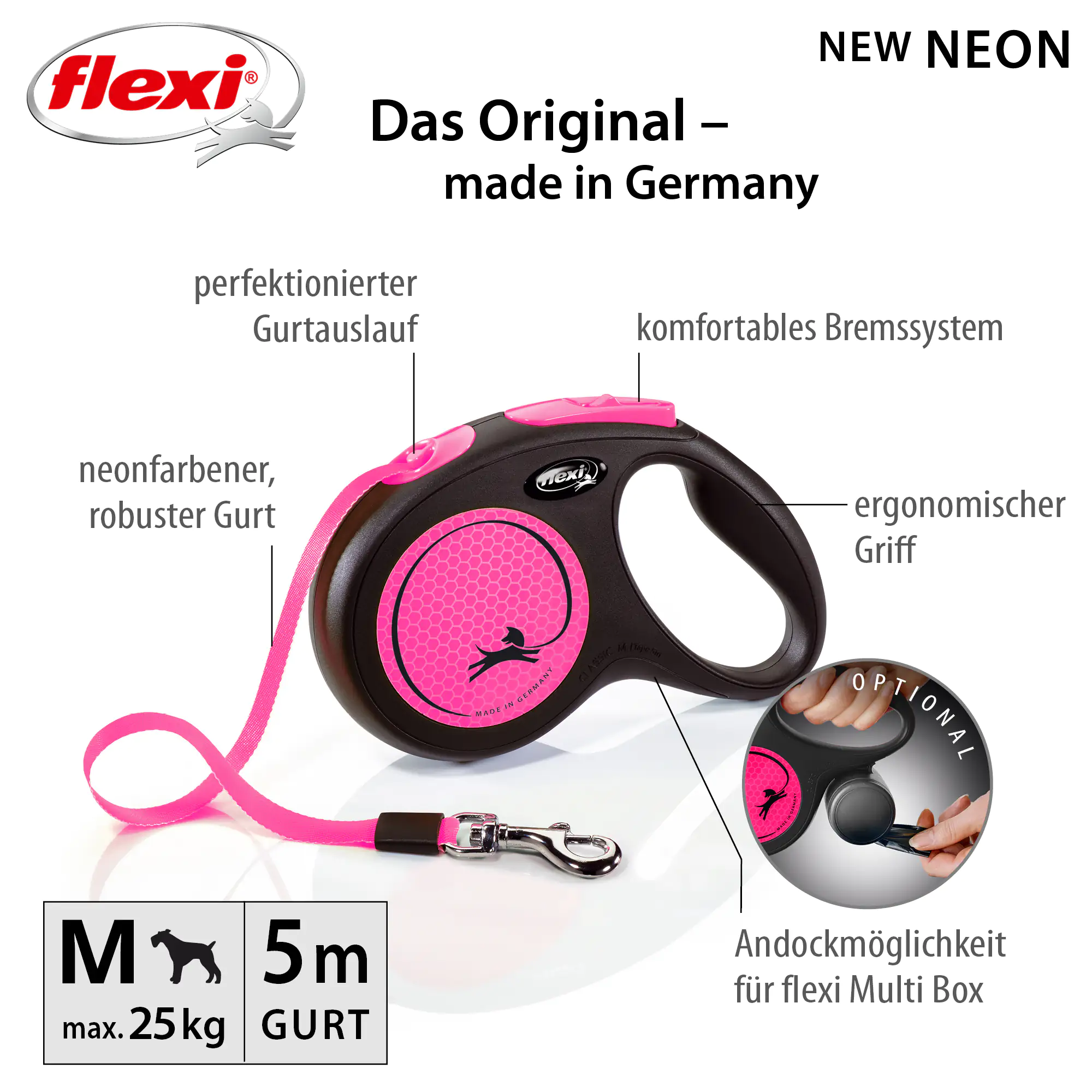 Flexi Hundeleine New Neon Gurt M neonpink