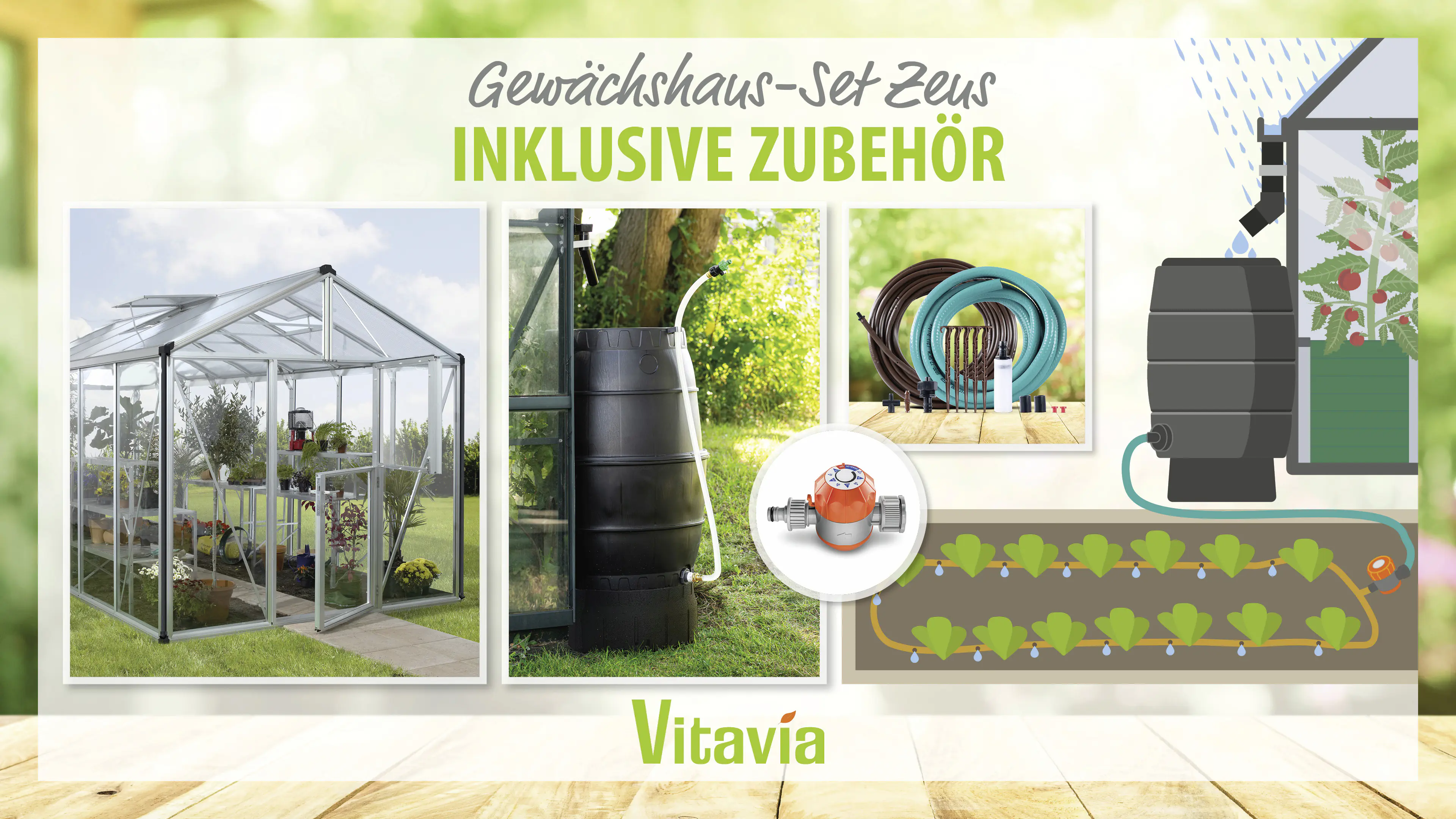 Vitavia Gewächshaus-Set Zeus 10000 ESG/HKP alu 266 x 398 cm 
