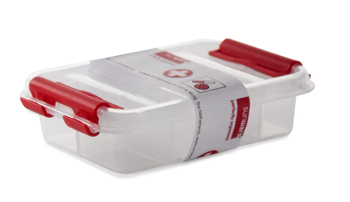 Sunware Erste-Hilfe-Pillenbox inkl. Deckel transparent/rot